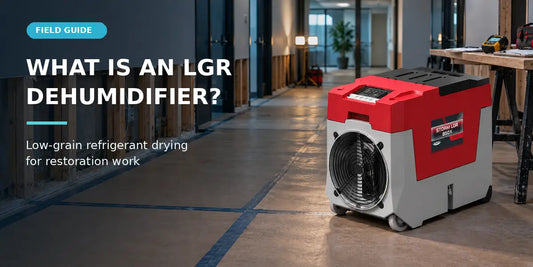 AlorAir Storm LGR 850X dehumidifier at a water damage restoration job site.