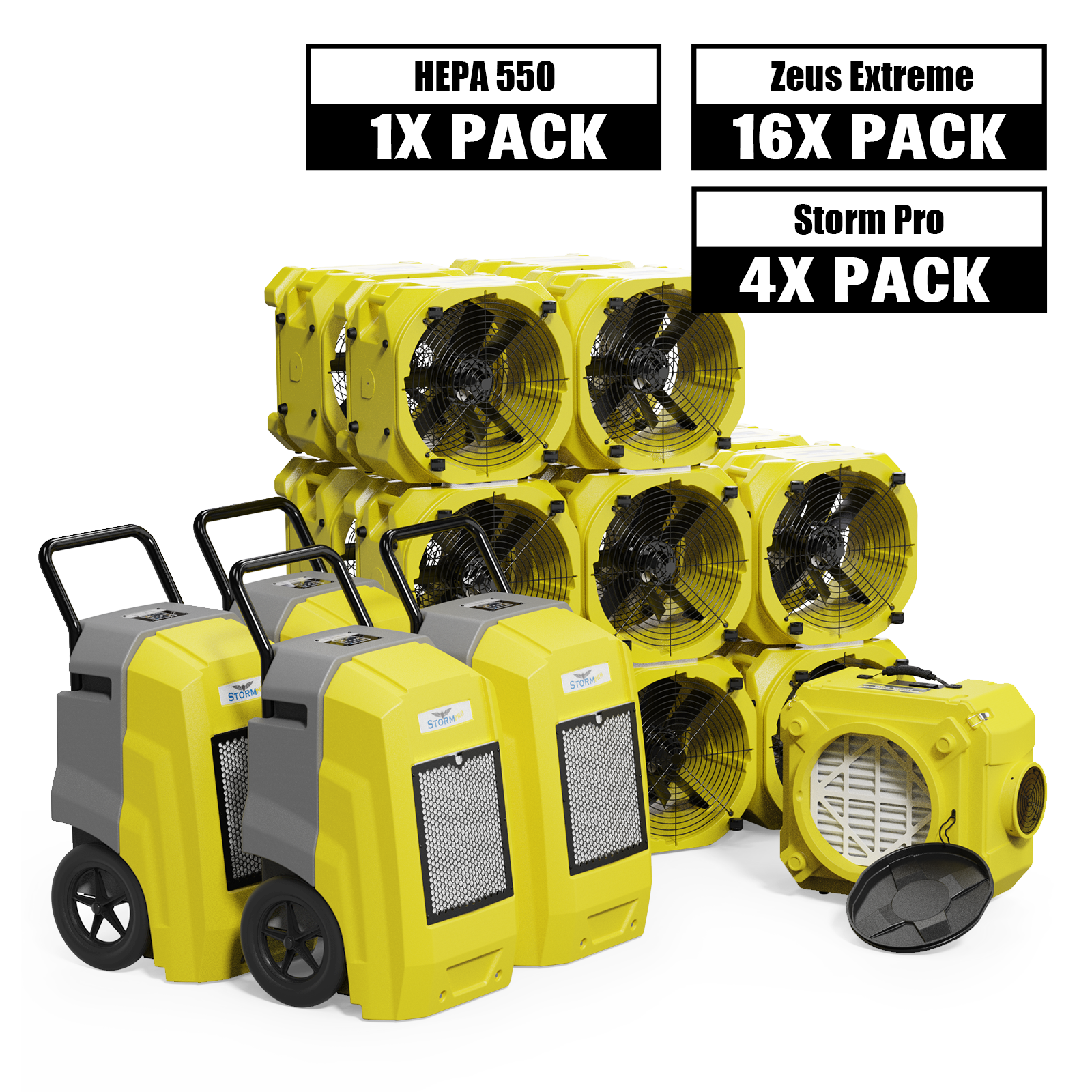 Alorair® Pro Pack 4xCommercial Dehumidifiers, 16xAir Movers and Scrubber Water Damage Restoration Equipment Package
