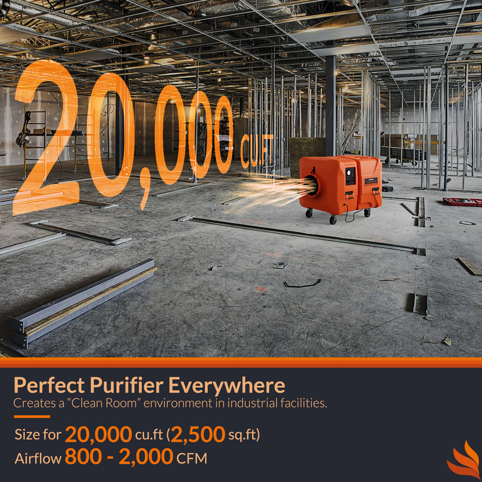 PuriCare S2 UV Commercial Air Scrubber with UV-C Light, 3 Stage Filters, Up To 2000 CFM | Alorair