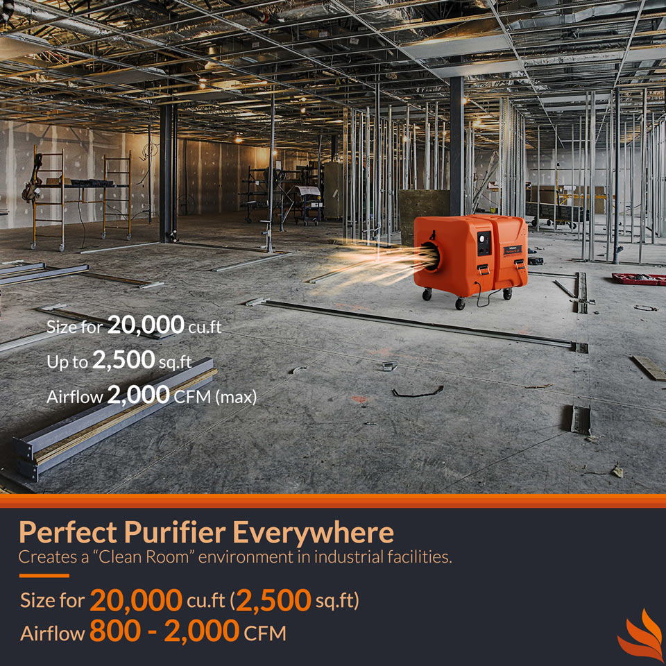 PuriCare S2 UV Commercial Air Scrubber with UV-C Light, 3 Stage Filters, Up To 2000 CFM | Alorair