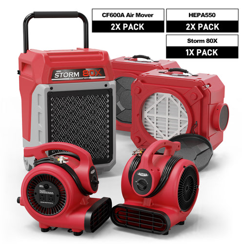 Alorair Water Damage Restoration Equipment, Storm 80X Commercial Dehumidifier*1, HEPA 550 Air Scrubber*1, GF600 Air Movers*2