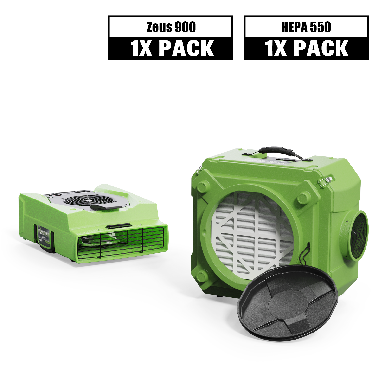 Alorair® Commercial Air Solution Combo Pack, 1 x Air Mover and 1 x Scrubber | Zeus 900 & CleanShield HEPA 550