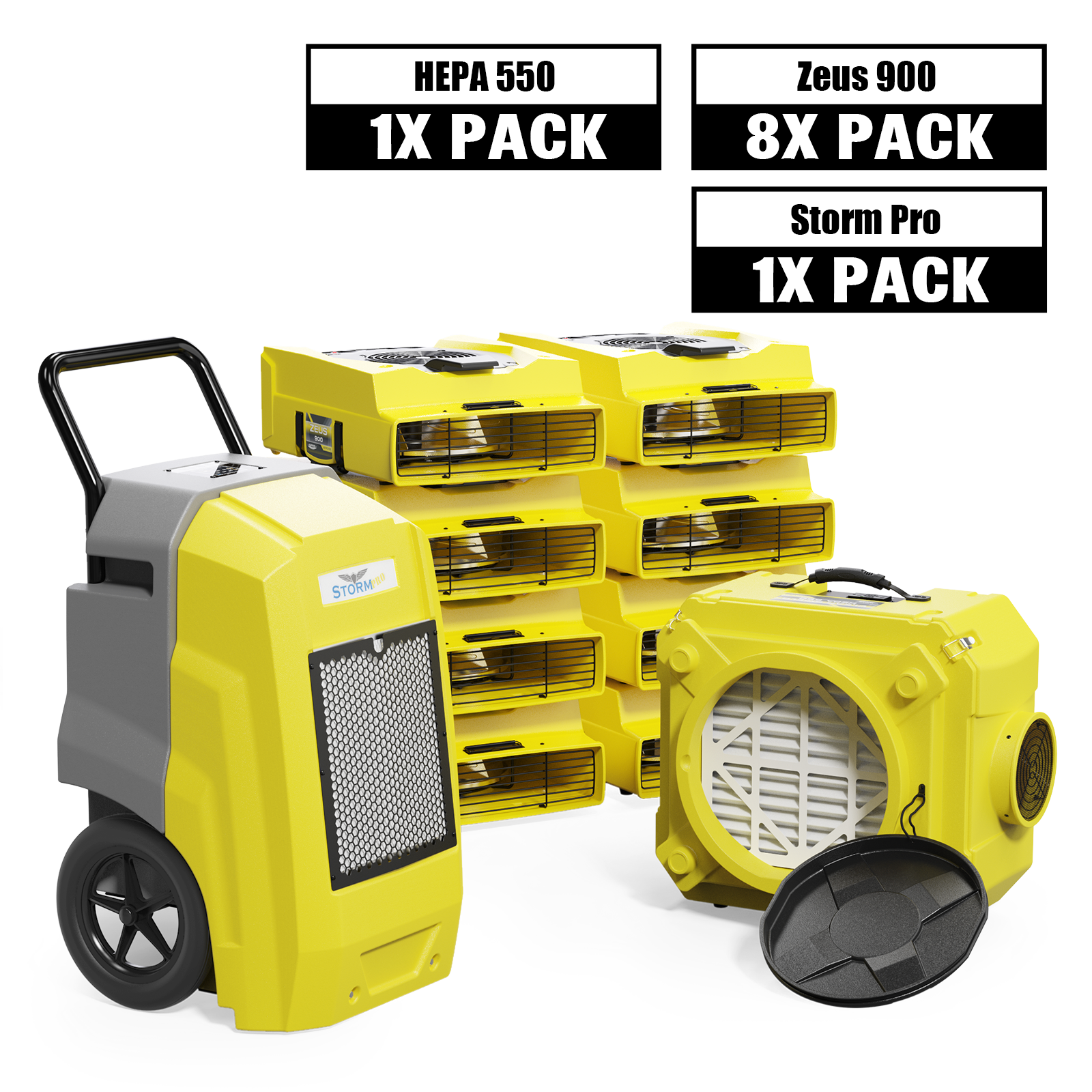 Alorair® Water Damage Restoration Equipment Combo, 1 ×Storm Pro Commercial Dehumidifier  8 × Zeus 900 Air Mover 1 ×  HEPA 550 Scrubber