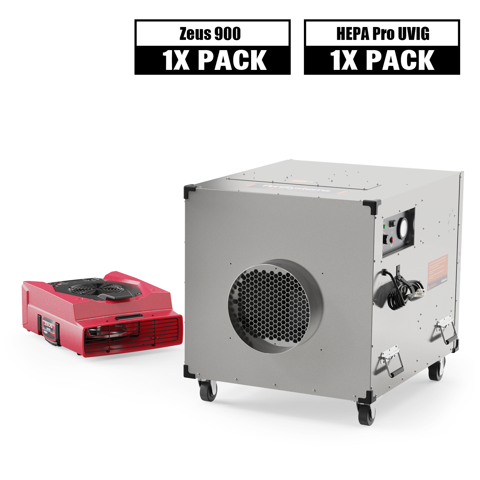 Alorair® Sanitization & Disinfection Combo Pack, 1 x Air Mover and 1 x Scrubber | Zeus 900 & HEPA Pro UVIG