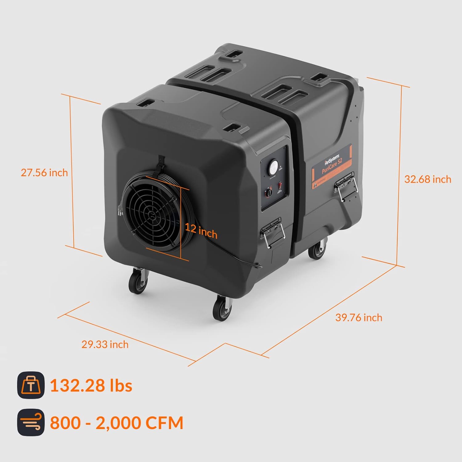 PuriCare S2 Commercial Industrial Heavy Duty HEPA Air Scrubber with 2 stage Filtration, Up To 2000 CFM  | Alorair
