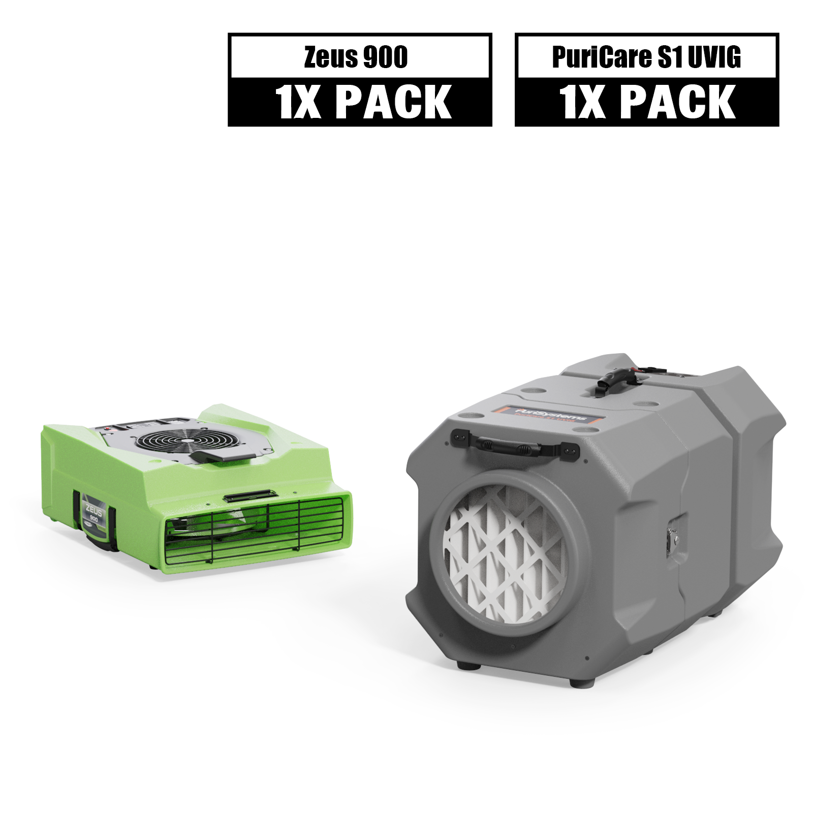 Alorair® Sanitization & Disinfection Combo Pack, 1 x Air Mover and 1 x Scrubber | Zeus 900 & PuriCare S1 UVIG