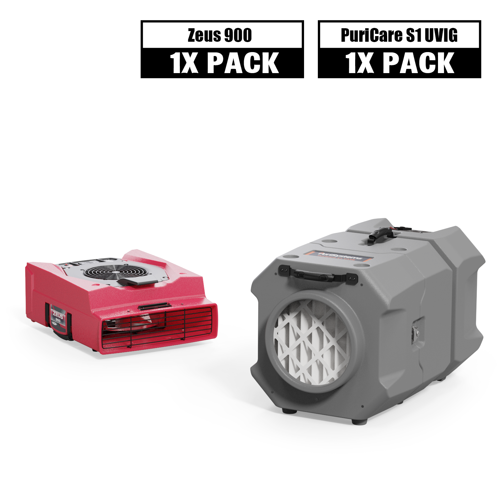 Alorair® Sanitization & Disinfection Combo Pack, 1 x Air Mover and 1 x Scrubber | Zeus 900 & PuriCare S1 UVIG