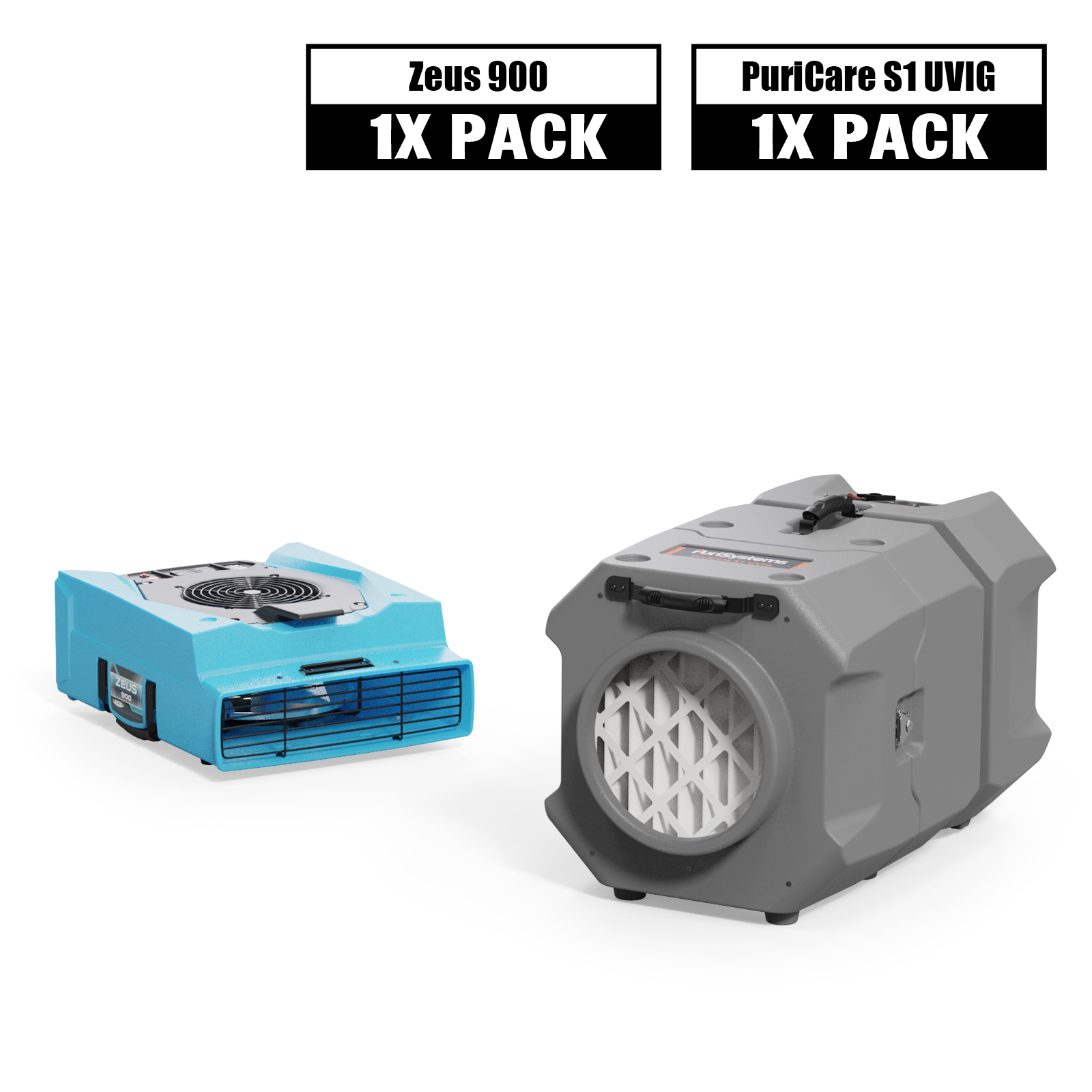 Alorair® Sanitization & Disinfection Combo Pack, 1 x Air Mover and 1 x Scrubber | Zeus 900 & PuriCare S1 UVIG