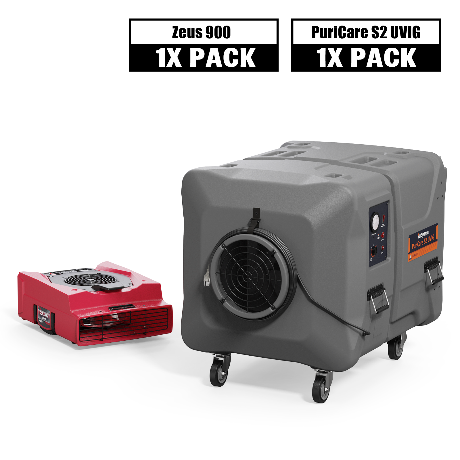 Alorair® Sanitization & Disinfection Combo Pack, 1 x Air Mover and 1 x Scrubber | Zeus 900 & PuriCare S2 UVIG