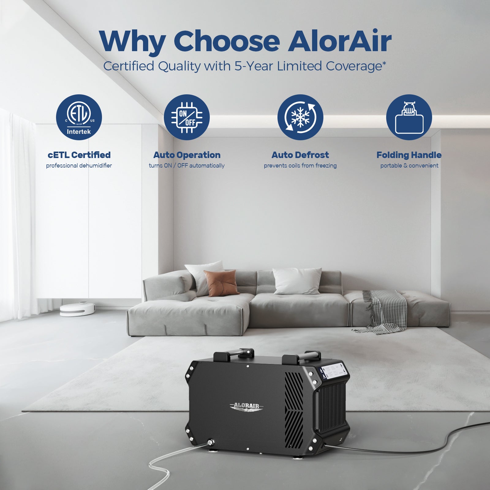 AlorAir 180 PPD Crawlspace Dehumidifiers Size for 2,300 Sq.Ft,with Pump and Drain Hose | Galaxy 85P