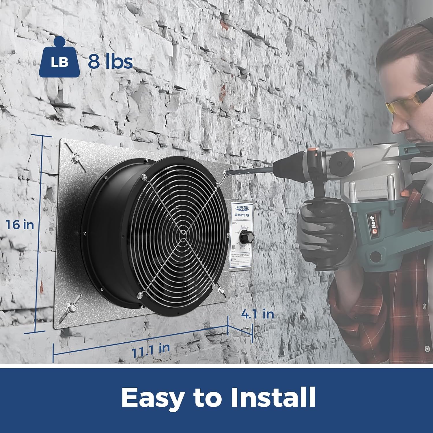 ALORAIR 720 CFM High Flow Powered Crawl Space Ventilation Fan with Freeze Protection Thermostat & Dehumidistat, IP55 Rated | VentirPro 720