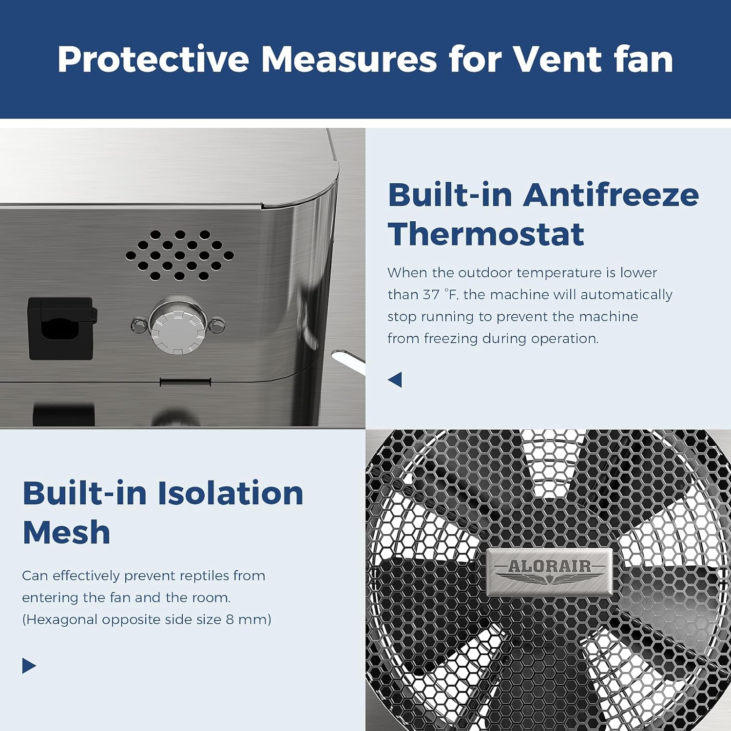 AlorAir 570CFM Stainless Steel Crawl Space Ventilation Fan IP55 Rated with Thermostat | VentirMax 570S