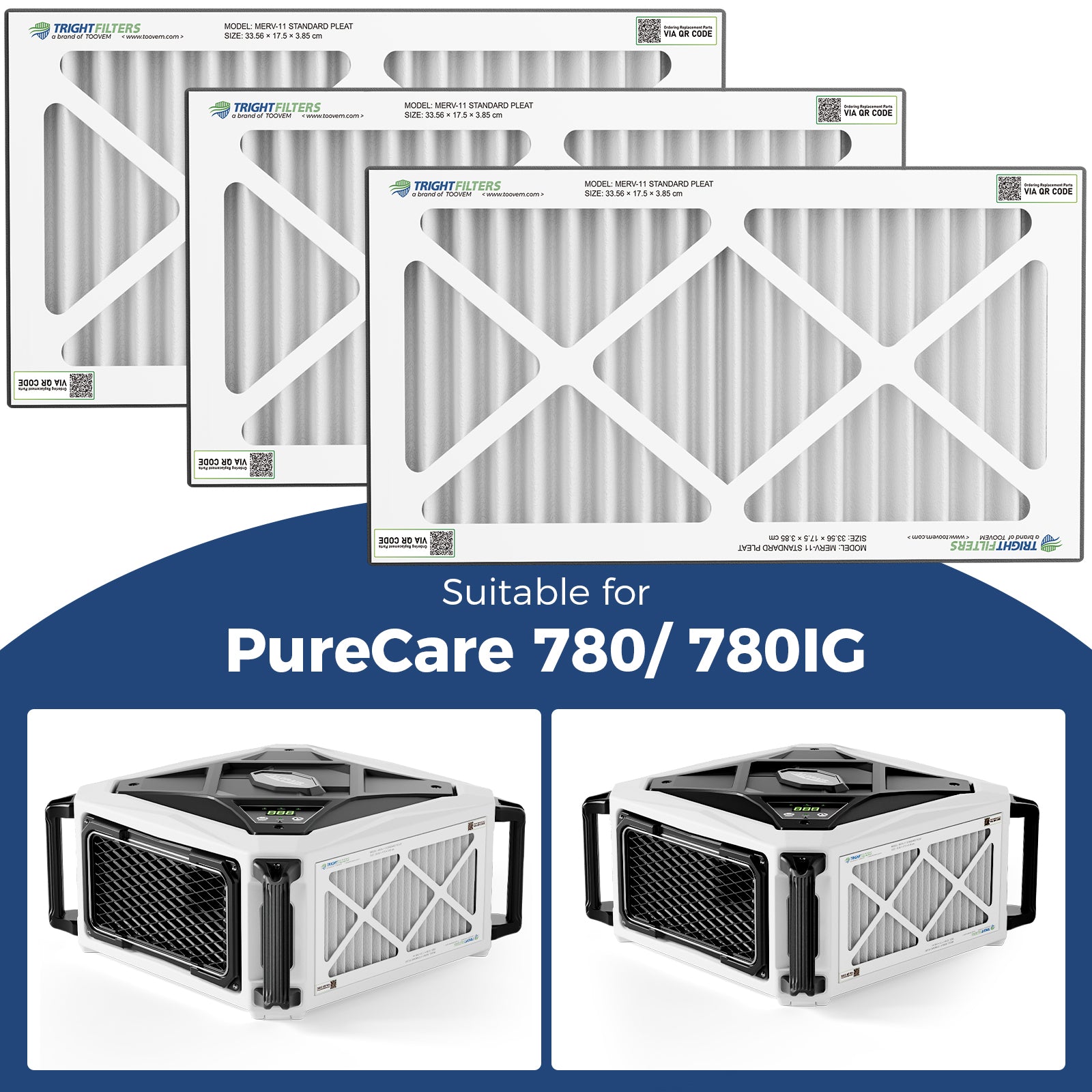 AlorAir 3 Pack MERV-11 Air Filter for Purecare 780/780IG Air Filtration System