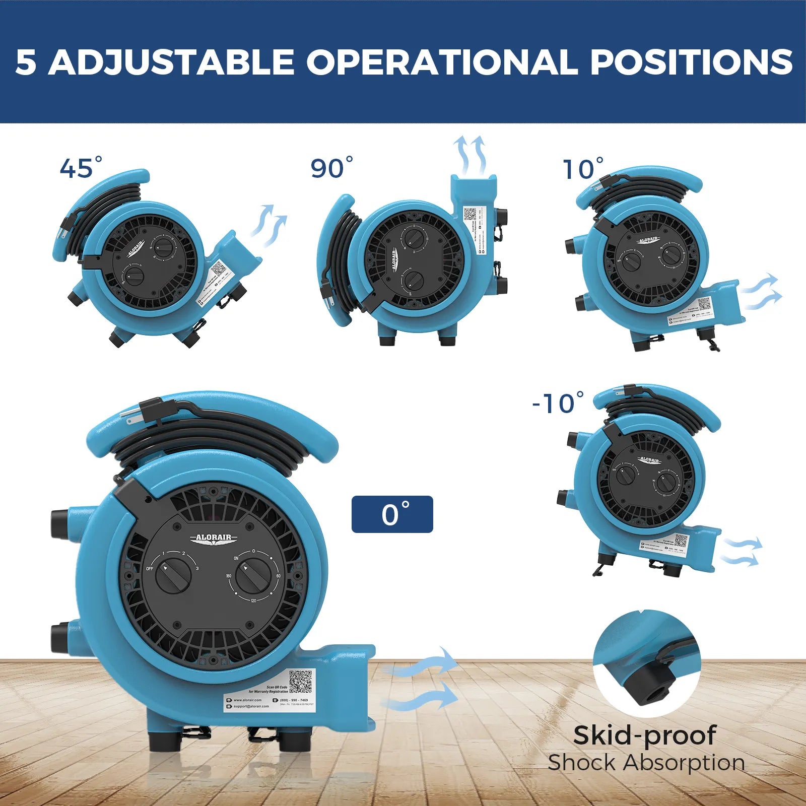 AlorAir® 1000 CFM Air Mover Blower Fan with with 3 Speeds and 5 Adjustable Angles & Timer for Floor Drying Fan | GE1000T