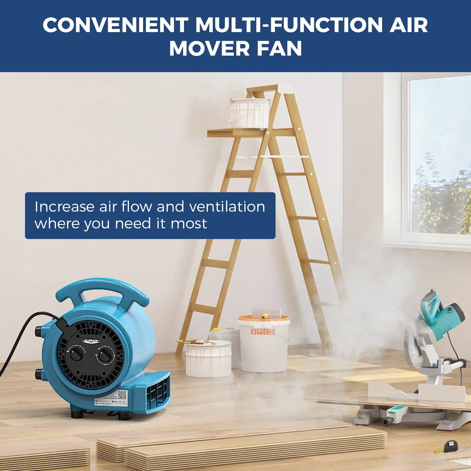 AlorAir® 1000 CFM Air Mover Blower Fan with with 3 Speeds and 5 Adjustable Angles & Timer for Floor Drying Fan | GE1000T