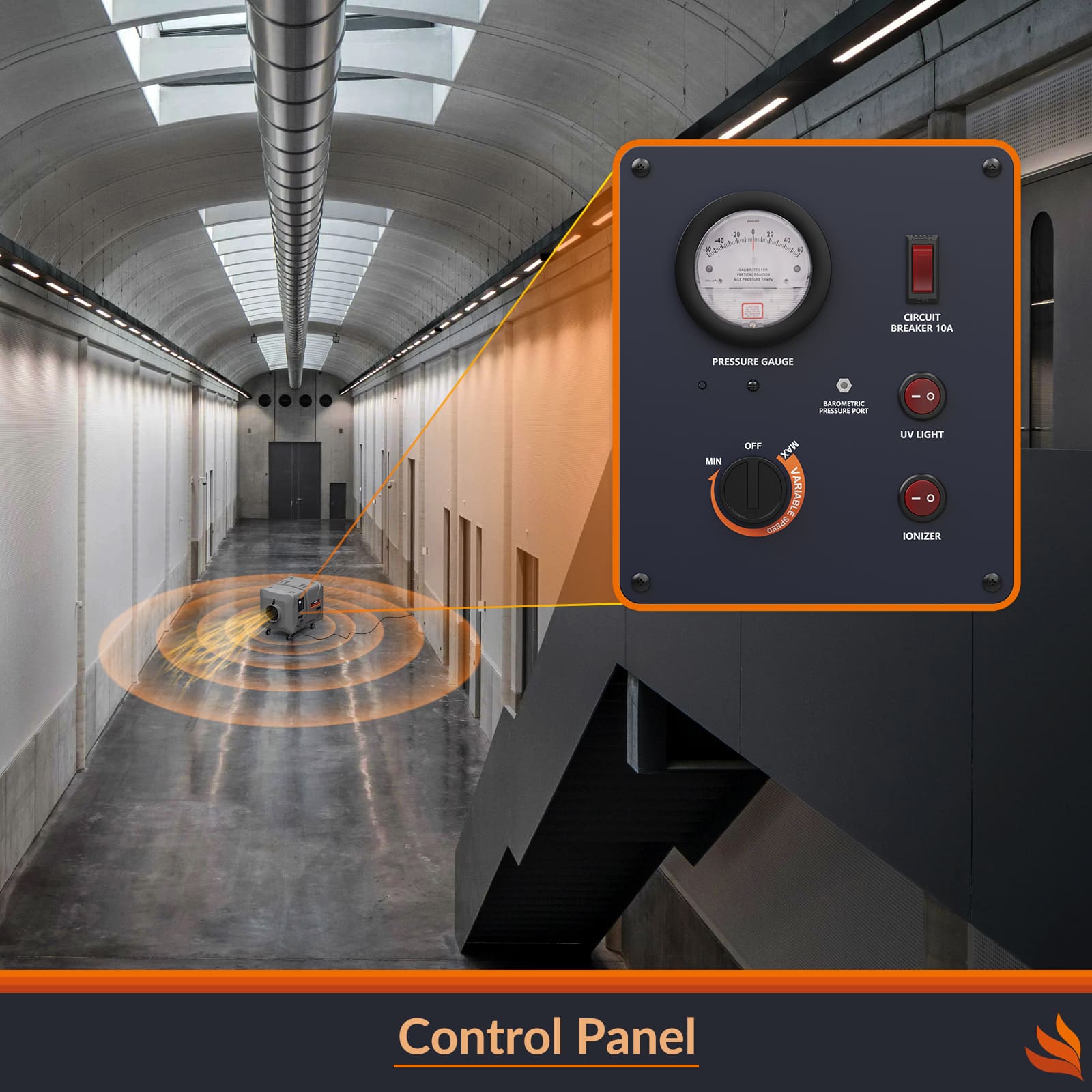 PuriCare S2 UVIG Industrial Commercial Air Scrubber  Buit-in UV-C Light & Lonizer | Alorair