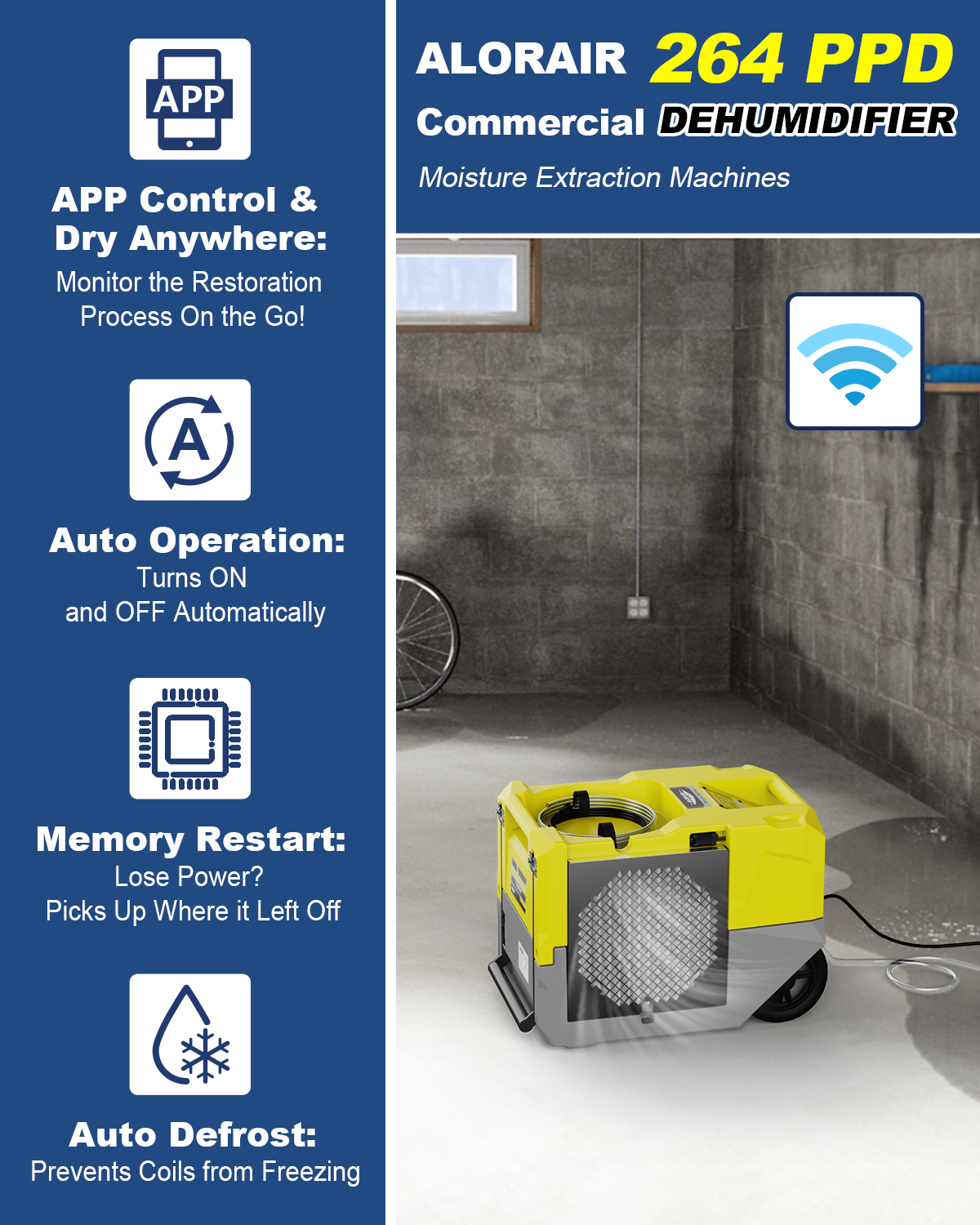 AlorAir® Storm SLGR 1250X | Smart WiFi Dehumidifier 264 PPD High Performance Commercial Dehumidifier with Pump