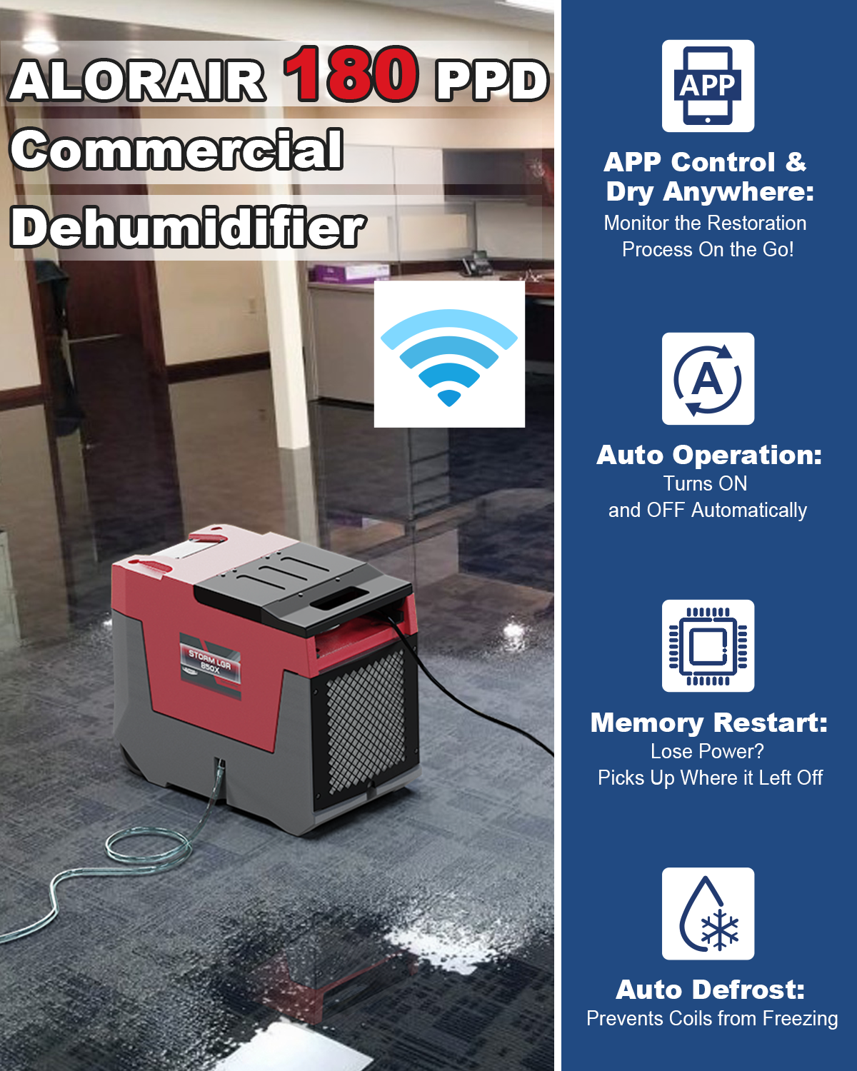 AlorAir® Storm LGR 850X | 180 PPD Smart Wi-Fi Commercial Dehumidifier with Pump
