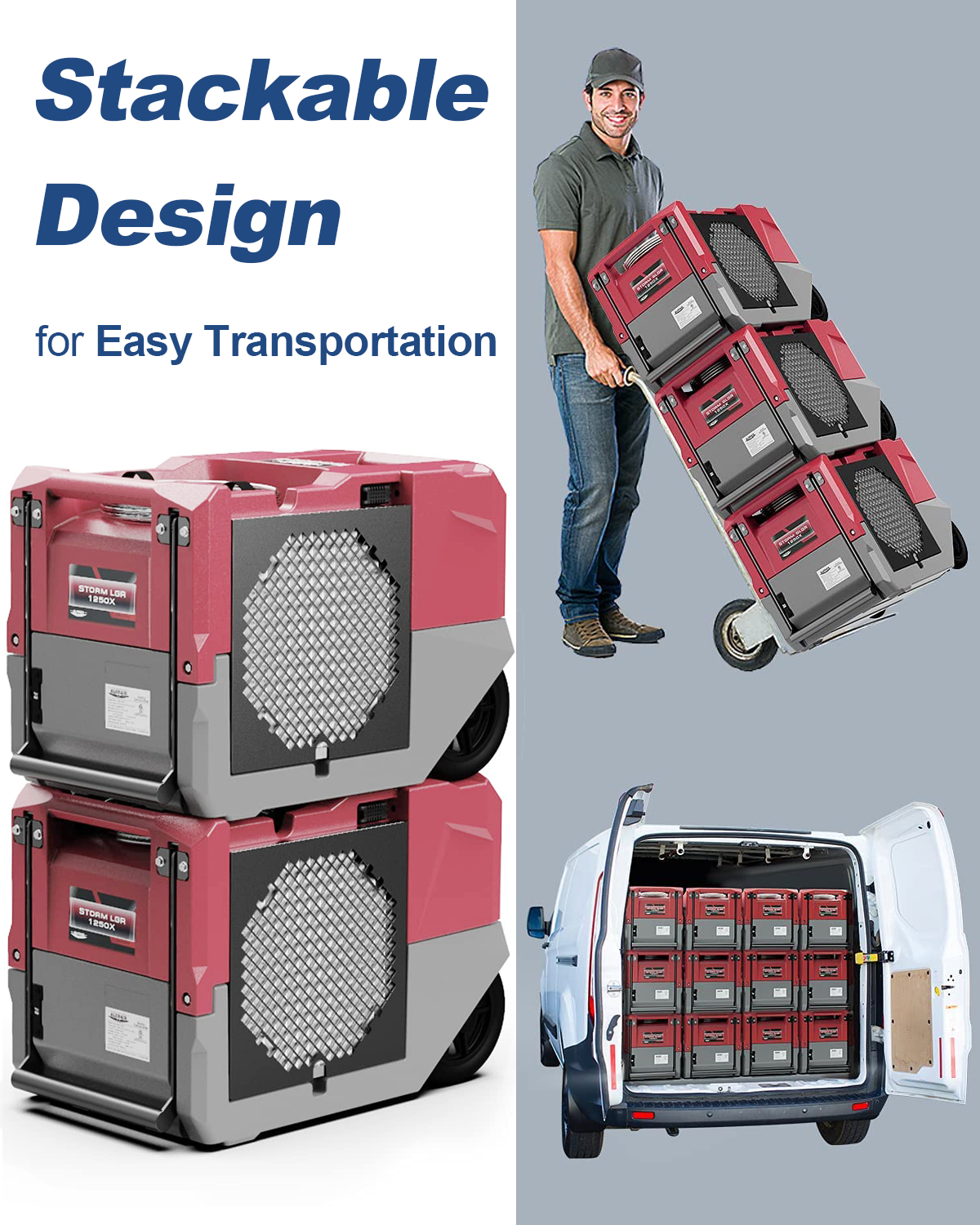 AlorAir® Storm LGR 1250X | Smart Wi-Fi 264 PPD Industrial Commercial Dehumidifiers with Pump for Basements, Garages, and Job Sites, Red