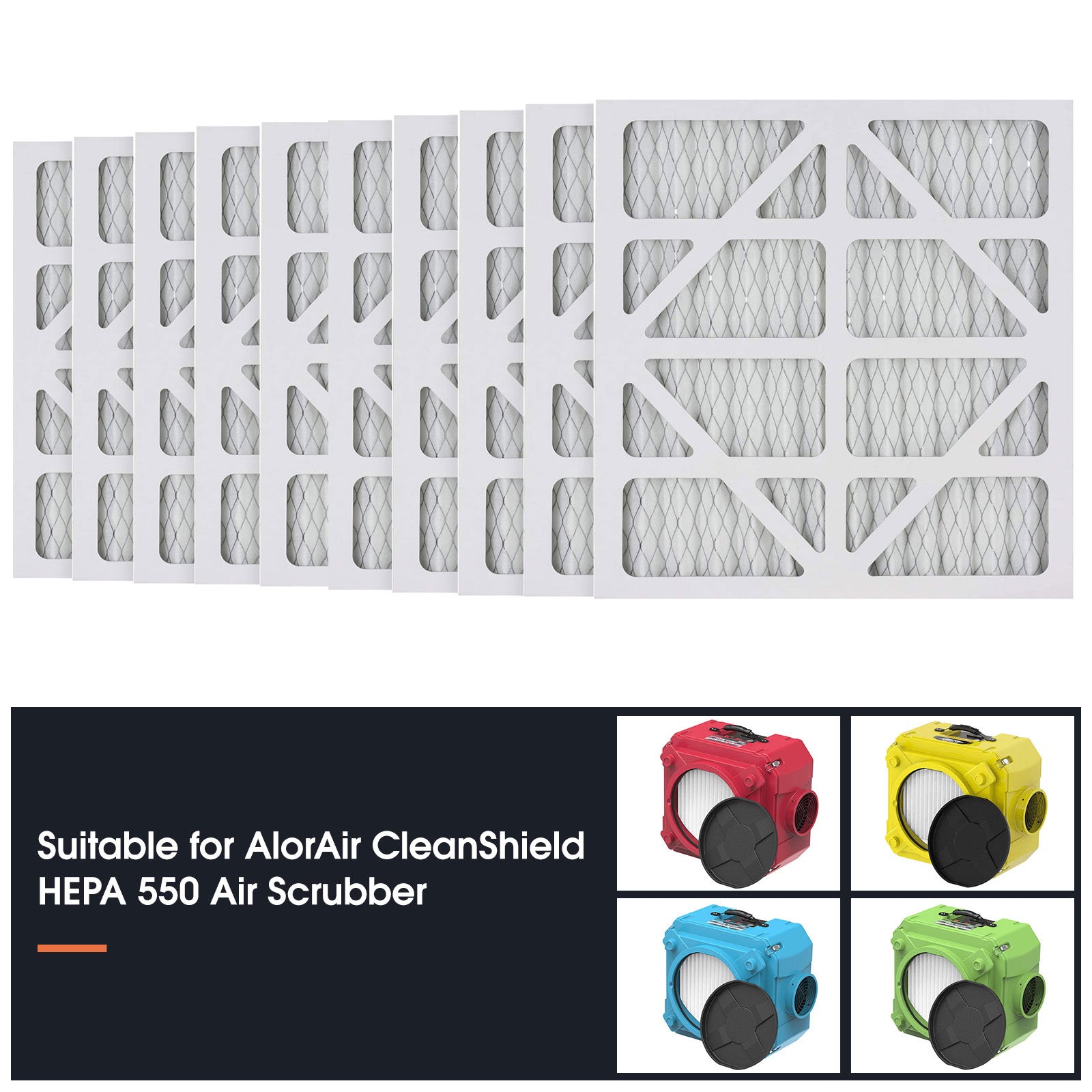 AlorAir MERV-10 Filter Replacement Set for CleanShield HEPA 550 Air Scrubber (Pack of 10)