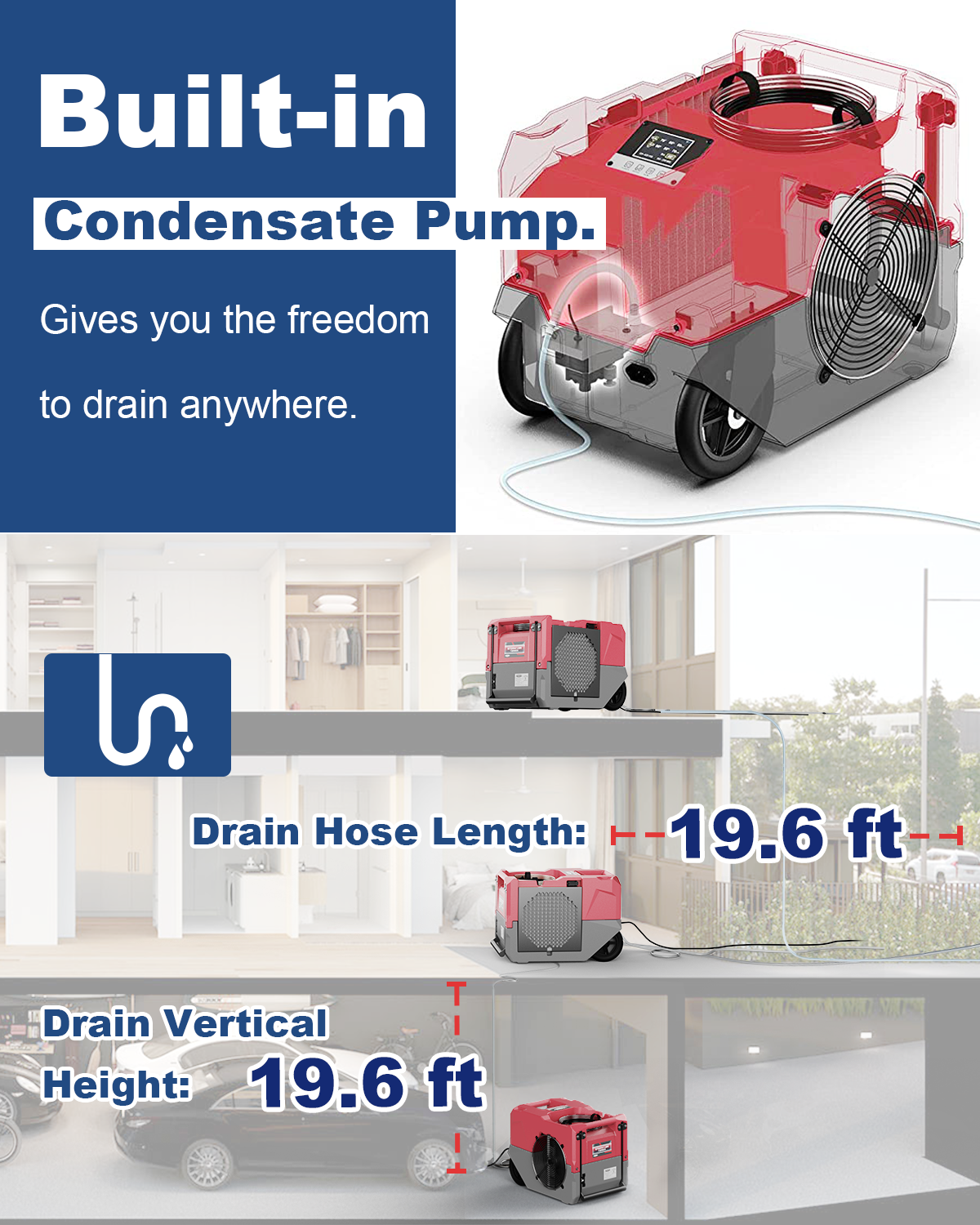 AlorAir® Storm LGR 1250X | Smart Wi-Fi 264 PPD Industrial Commercial Dehumidifiers with Pump for Basements, Garages, and Job Sites, Red