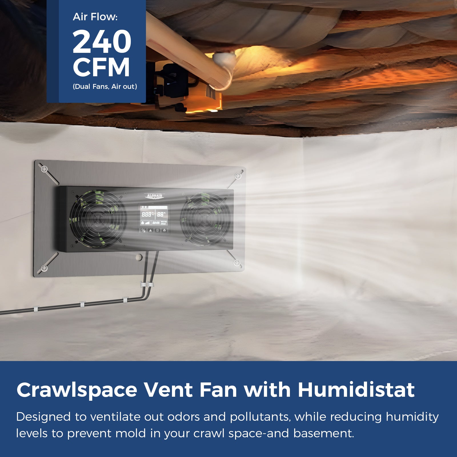 AlorAir Crawl Space Basement Ventilator Fan  with Temperature Humidity Controller, 240CFM (Air-out)