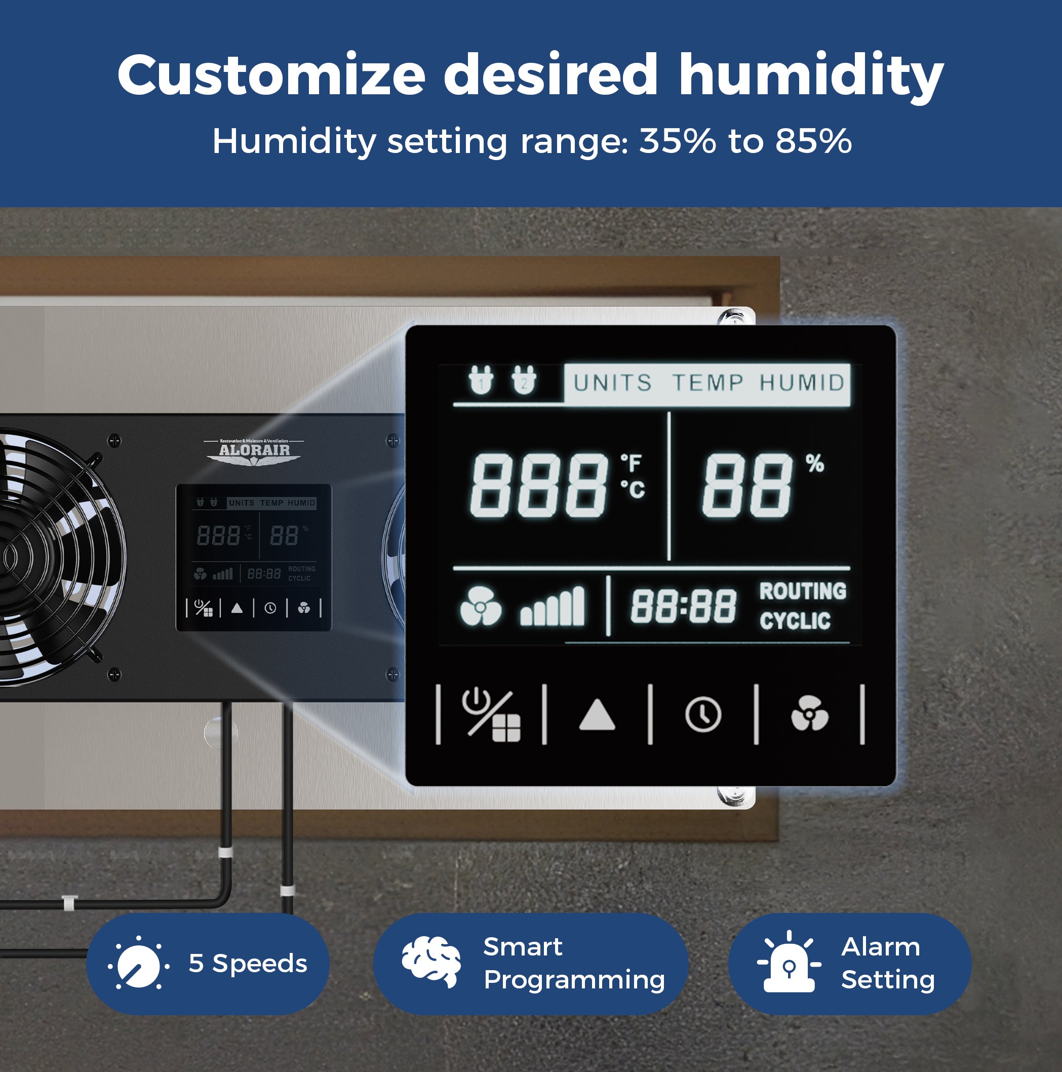 AlorAir Crawl Space Basement Ventilator Fan  with Temperature Humidity Controller, 240CFM (Air-out)