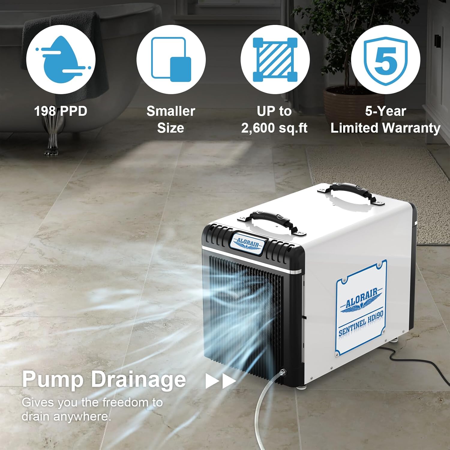 ALORAIR 198 Pints Whole House Commercial Dehumidifiers for Crawlspace, Basement, Attic, Pump Drain