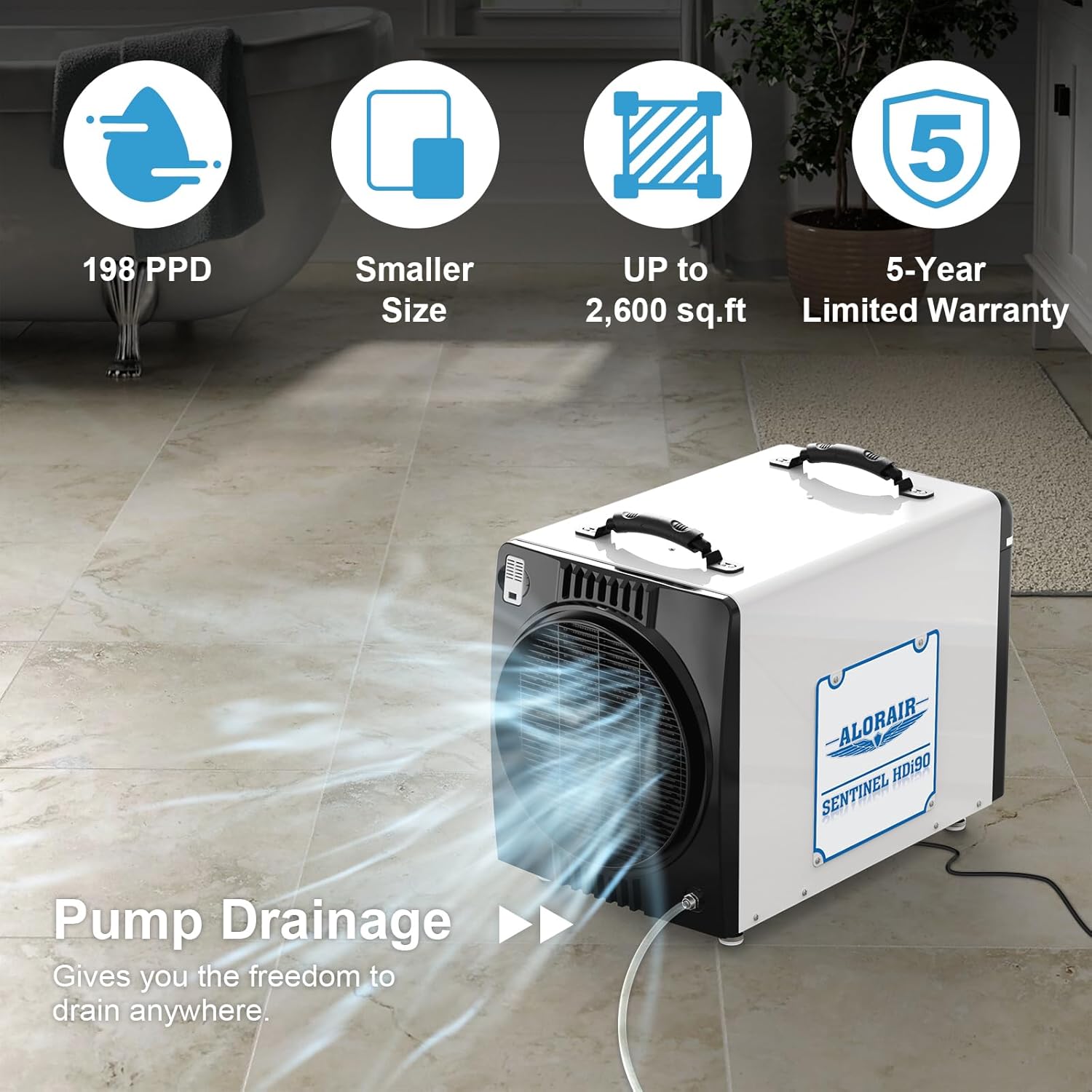 ALORAIR 198 Pints Commercial Dehumidifiers for Basements/Crawlspace | Sentinel HDi90(Duct)