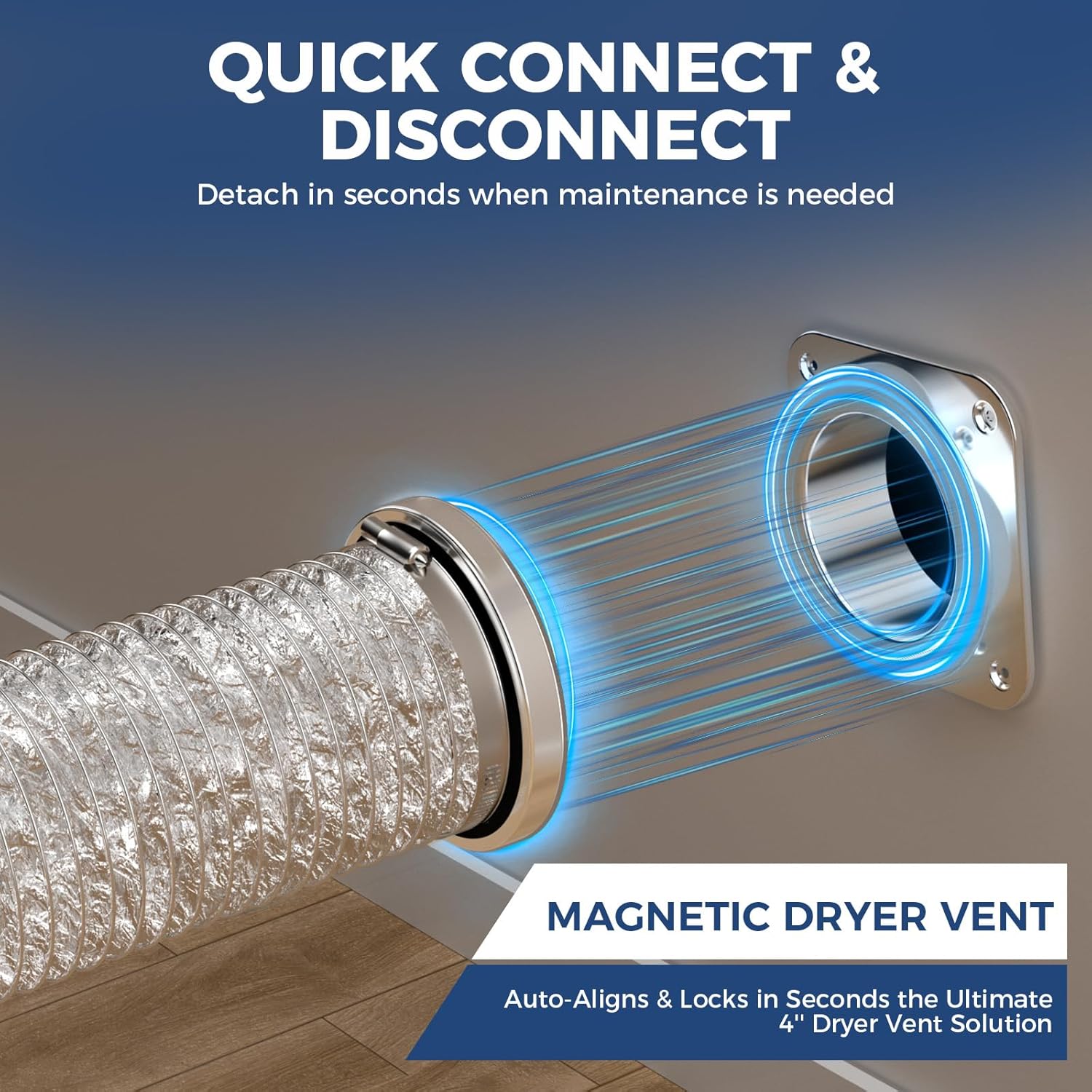AlorAir Magnetic Dryer Vent Connector Kit, Airtight, Easy-Clean 4” Quick Connect with Hose & Clamps
