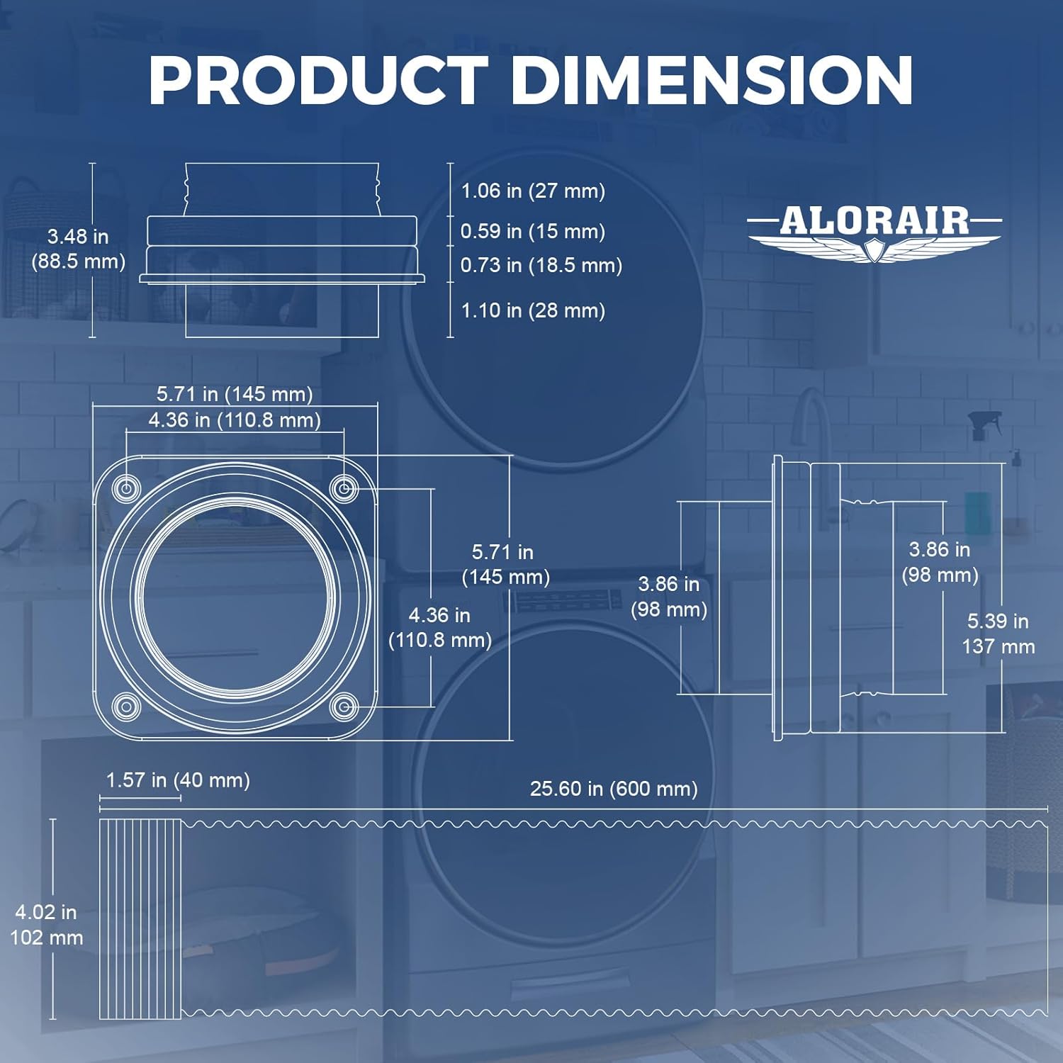 AlorAir Magnetic Dryer Vent Connector Kit, Airtight, Easy-Clean 4” Quick Connect with Hose & Clamps