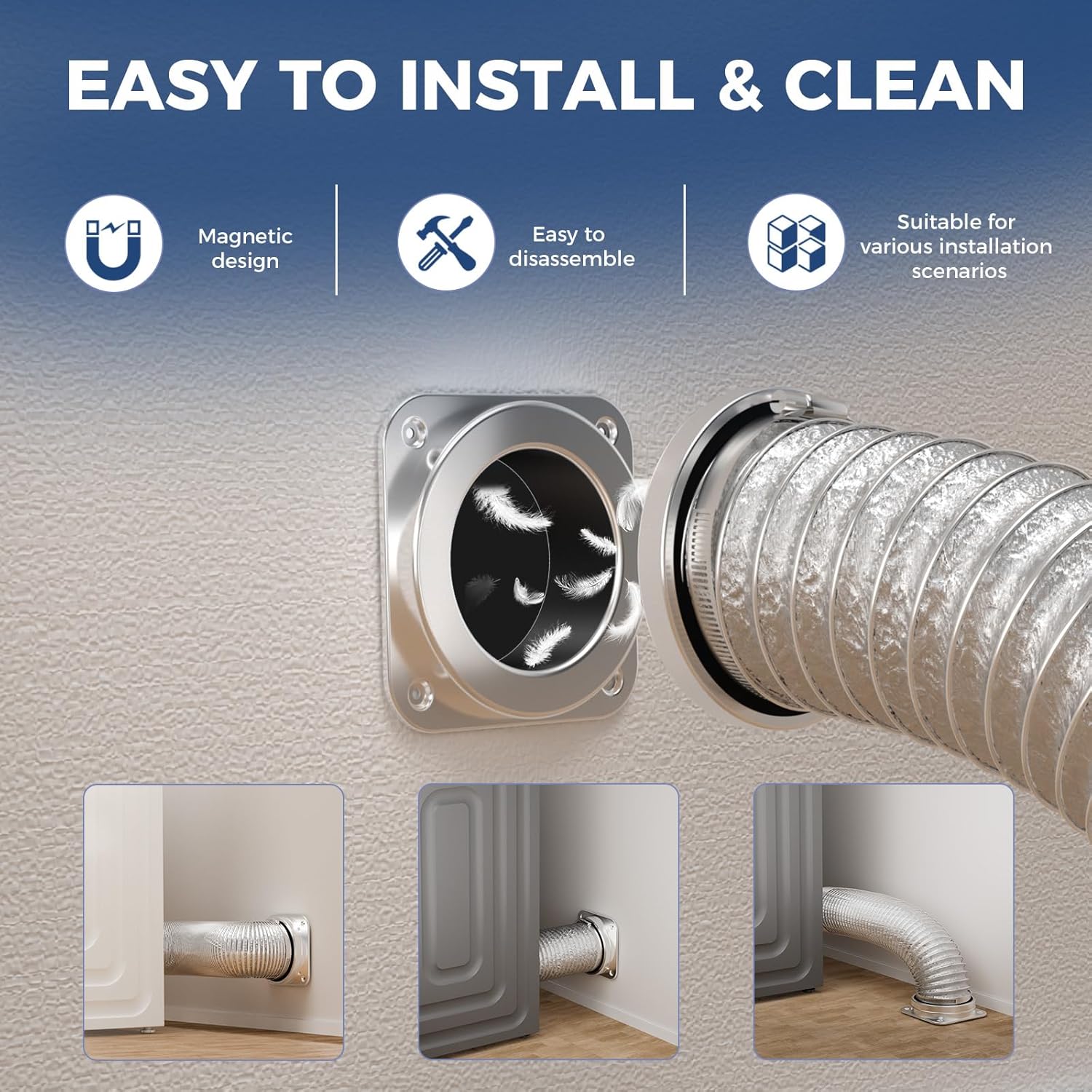AlorAir Magnetic Dryer Vent Connector Kit, Airtight, Easy-Clean 4” Quick Connect with Hose & Clamps
