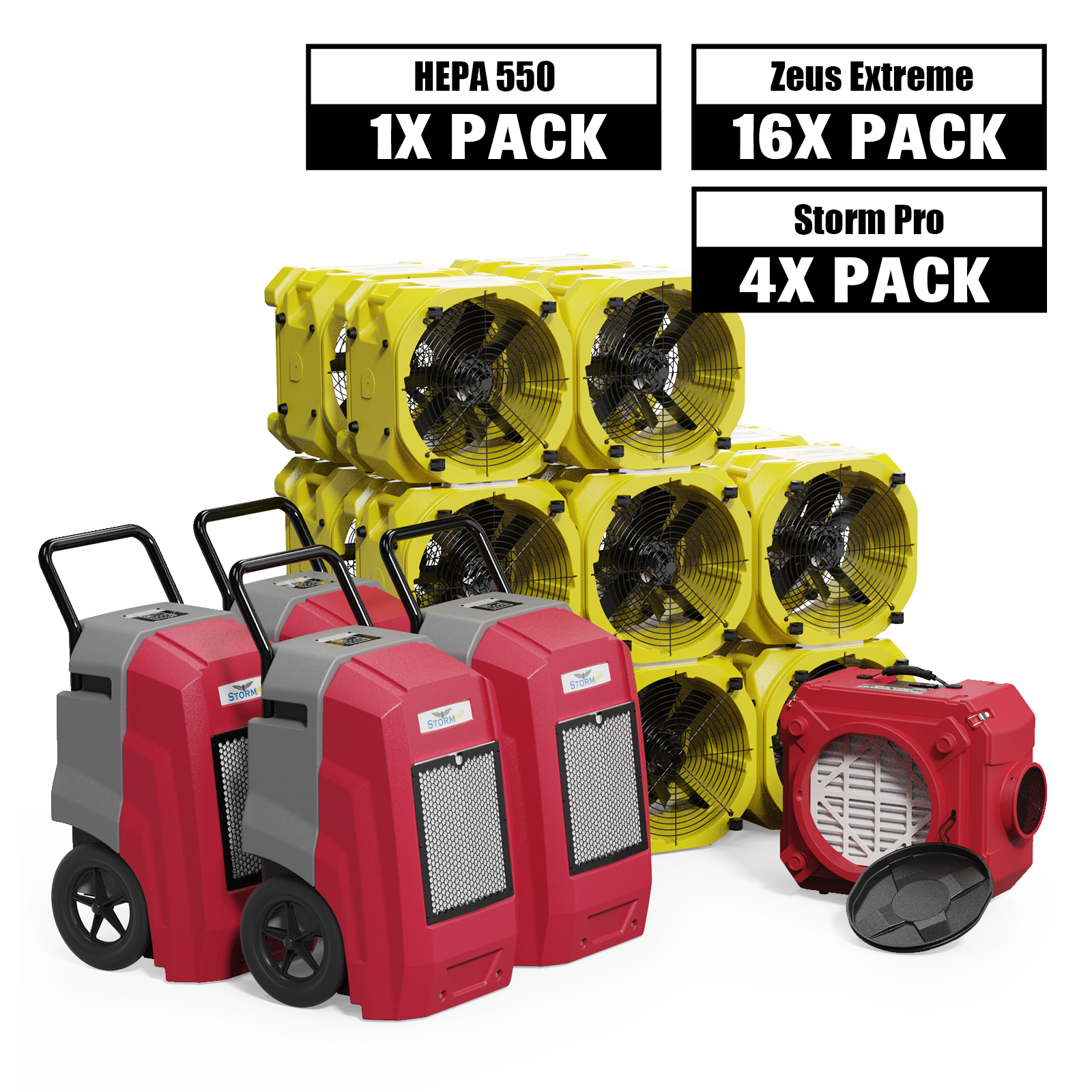 Alorair® Pro Pack 4xCommercial Dehumidifiers, 16xAir Movers and Scrubber Water Damage Restoration Equipment Package