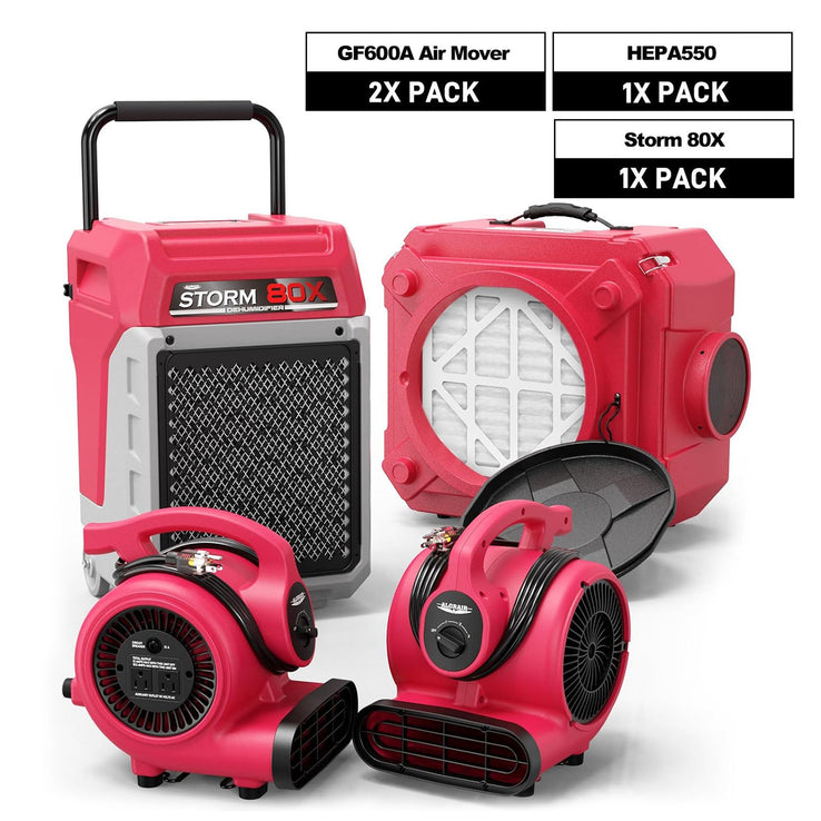 Alorair Water Damage Restoration Equipment, Storm 80X Commercial Dehumidifier*1, HEPA 550 Air Scrubber*1, GF600A Air Movers*2