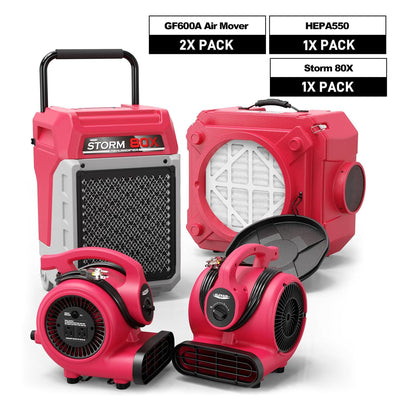 Alorair Water Damage Restoration Equipment, Storm 80X Commercial Dehumidifier*1, HEPA 550 Air Scrubber*1, GF600A Air Movers*2