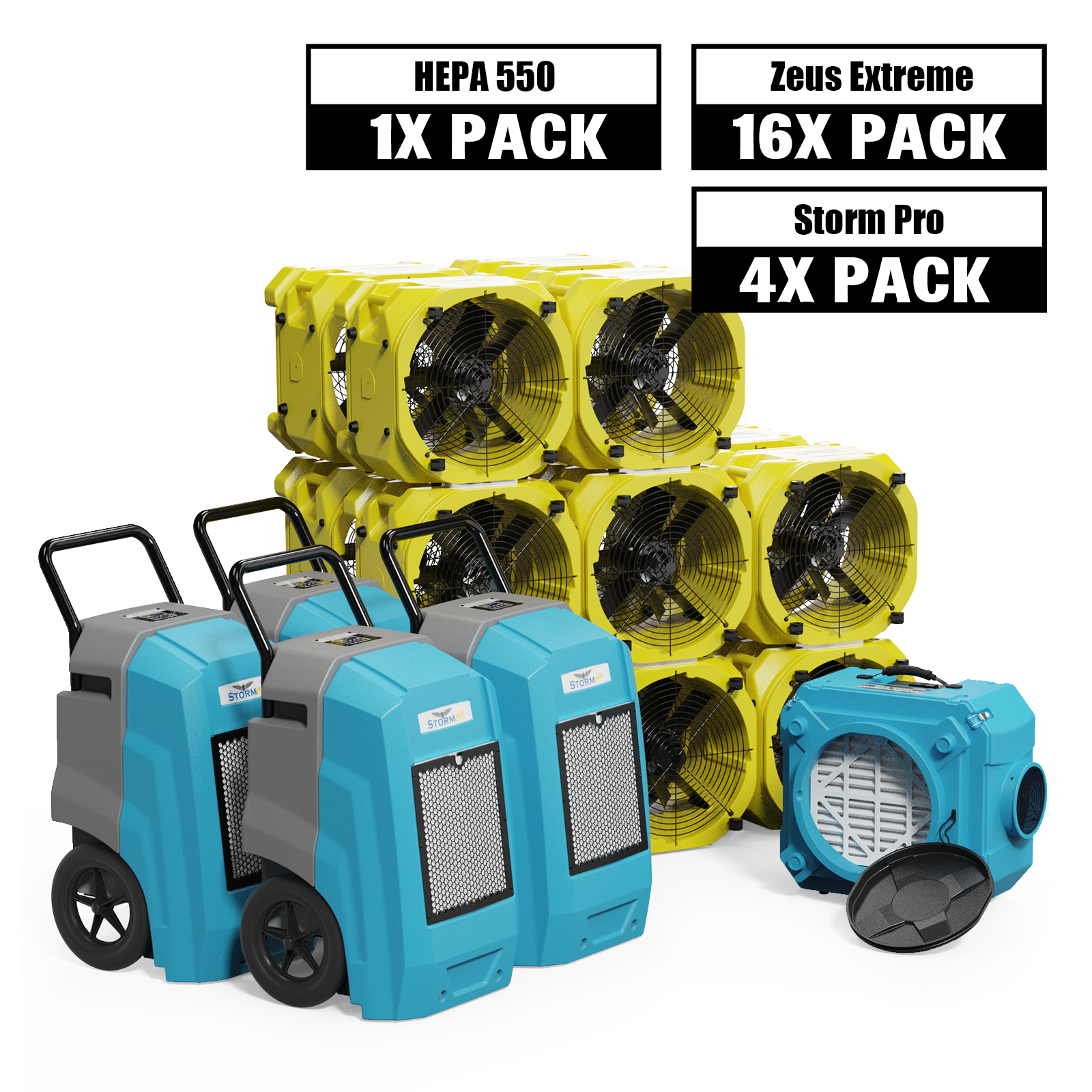 Alorair® Pro Pack 4xCommercial Dehumidifiers, 16xAir Movers and Scrubber Water Damage Restoration Equipment Package