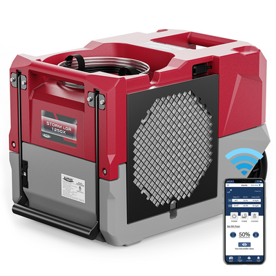 AlorAir® Storm LGR 1250X | Smart Wi-Fi 264 PPD Industrial Commercial Dehumidifiers with Pump for Basements, Garages, and Job Sites, Red （wifi app not available now）