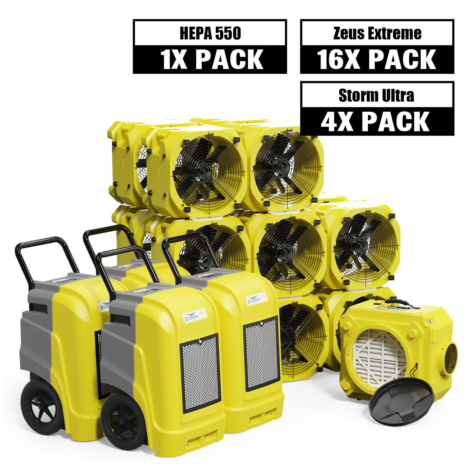 AlorAir® Ultra Pack 4xCommercial Dehumidifiers, 16xAir Movers and 1xScrubber Water Damage Restoration Equipment Package