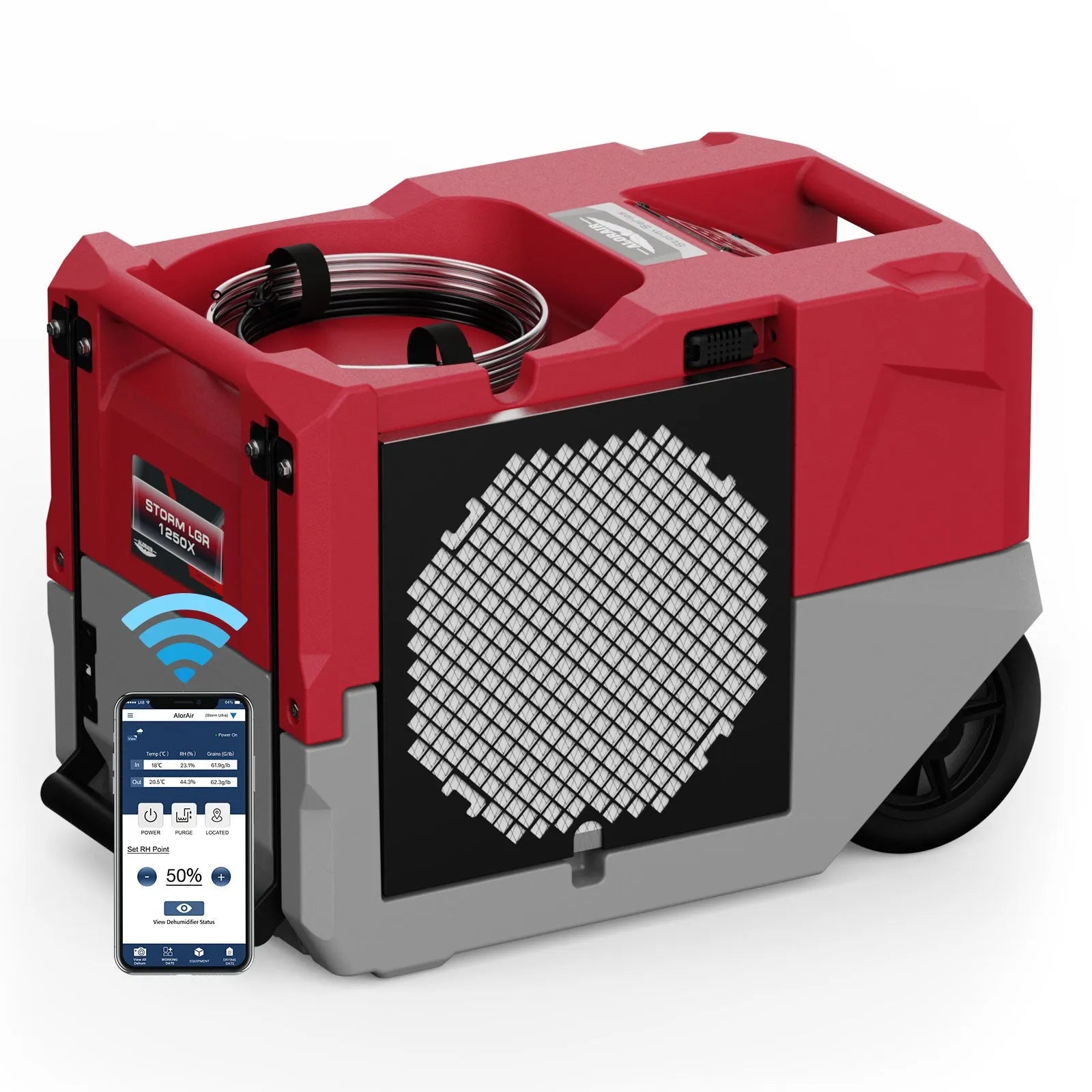 Alorair Water Damage Restoration Combo Pack, 1 X Storm LGR 1250X Smart WIFI Commercial Dehumidifier, 8 X Zeus 900 Air Mover, 1 X HEPA Max 870 Scrubber