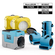 AlorAir Water Damage Restoration Combo Pack, 1 X Storm LGR 850 Dehumidifier, 4 X GE1000AT Air Mover, 2 X HEPA 550 Air Scrubber