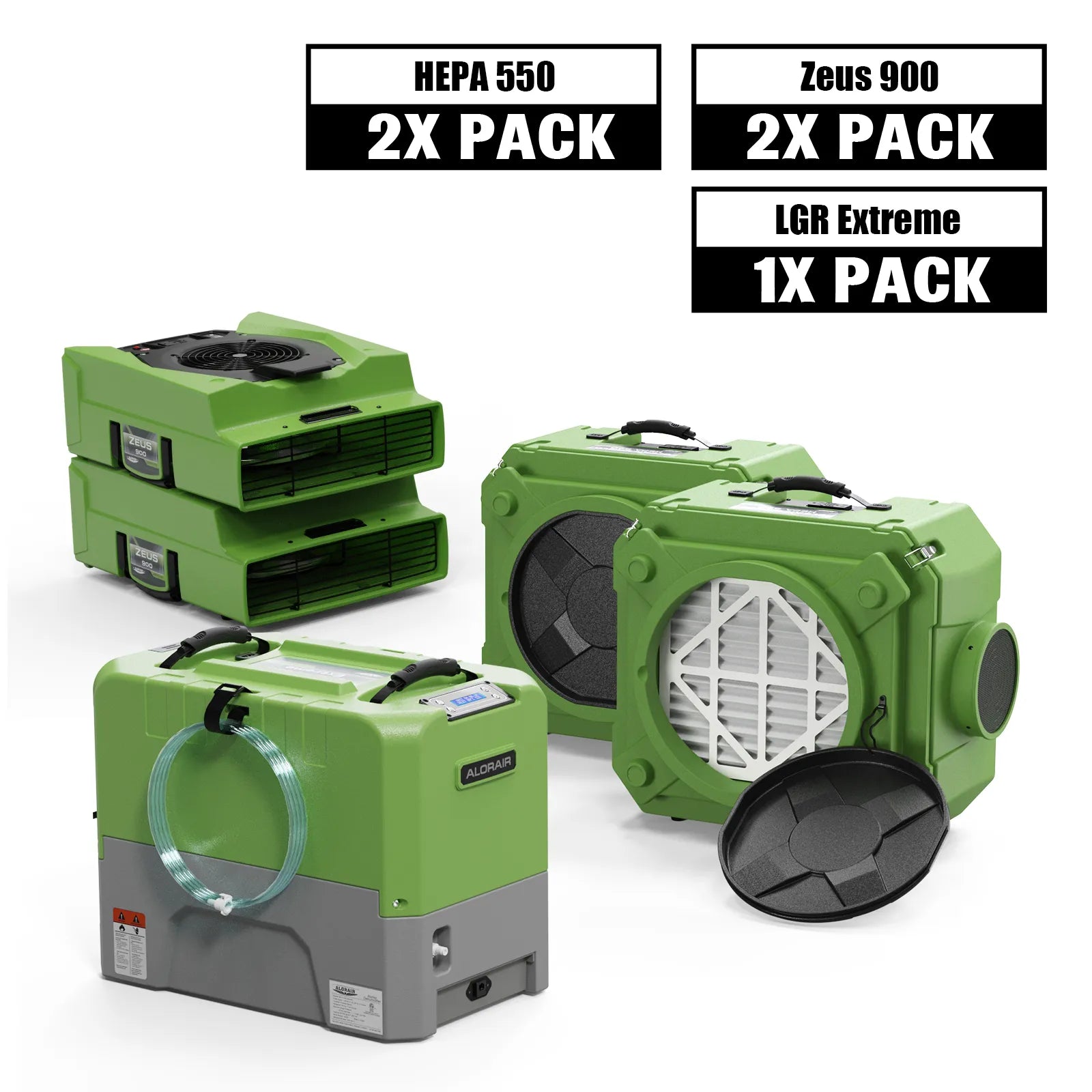 Alorair Water Damage Restoration Equipment, 1 X Storm LGR Extreme Commercial Dehumidifier, 2 X Zeus 900 Air Mover, 2 X CleanShield HEPA 550 Scrubber