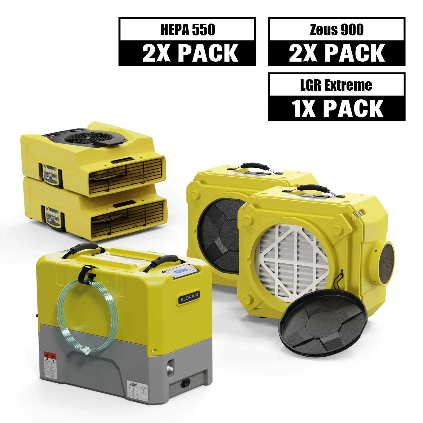 Alorair Water Damage Restoration Equipment, 1 X Storm LGR Extreme Commercial Dehumidifier, 2 X Zeus 900 Air Mover, 2 X CleanShield HEPA 550 Scrubber