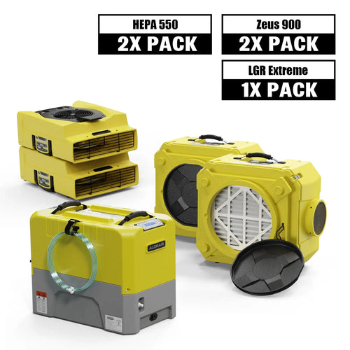 Alorair Water Damage Restoration Equipment, 1 X Storm LGR Extreme Commercial Dehumidifier, 2 X Zeus 900 Air Mover, 2 X CleanShield HEPA 550 Scrubber