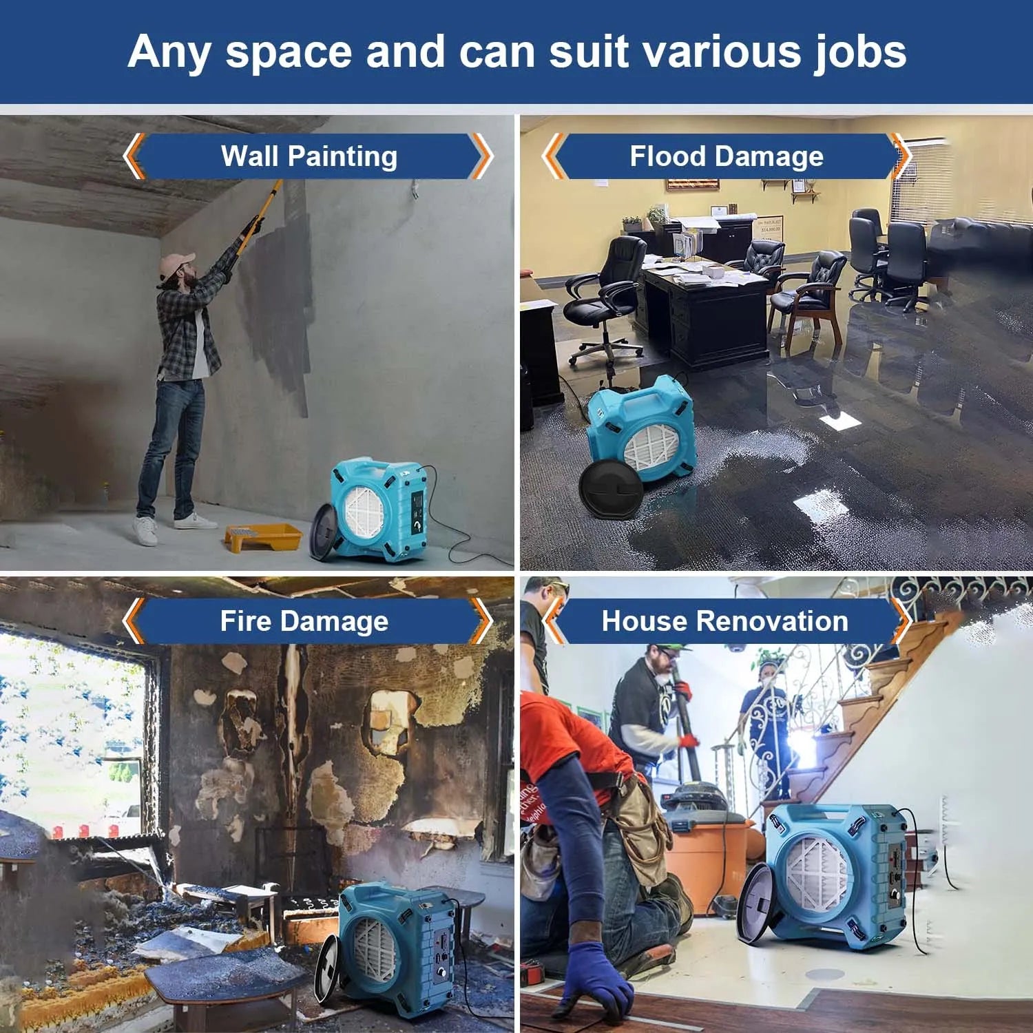 Alorair Water Damage Restoration Combo Pack, 1 X Storm SLGR 1250X Smart WIFI Commercial Dehumidifier, 8 X Zeus Extreme Air Mover, 1 X HEPA Pro 870 Scrubber