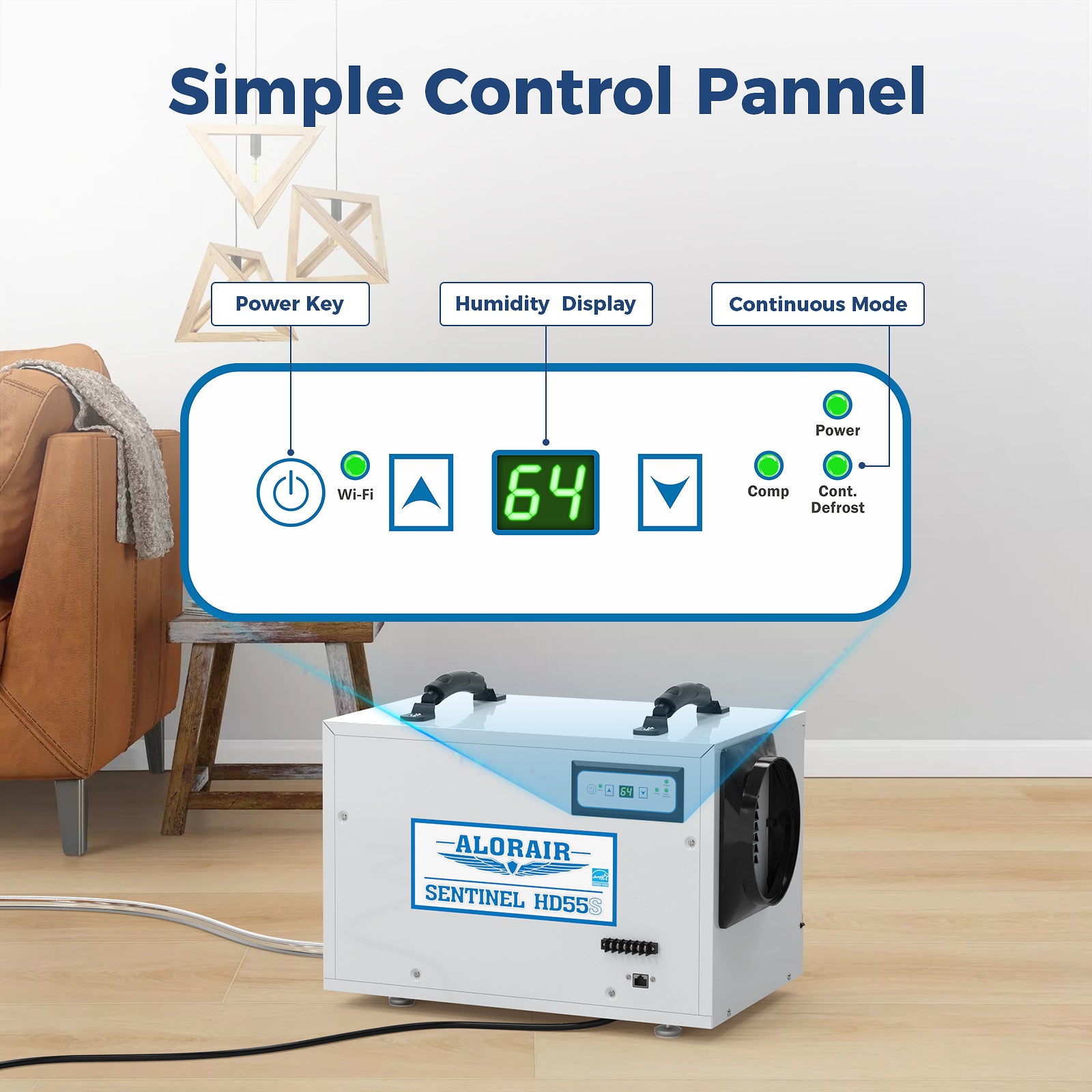 AlorAir® WiFi App Controlled Dehumidifier Removal 120PPD Size for 1300 sq.ft | Sentinel HD55S White WIFI