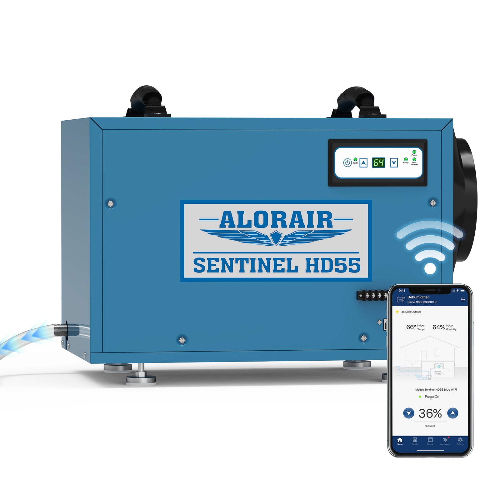AlorAir WiFi 113 PPD Crawlspace Dehumidifier | Sentinel HD55 Blue Wifi | Size for 1200 sq.ft