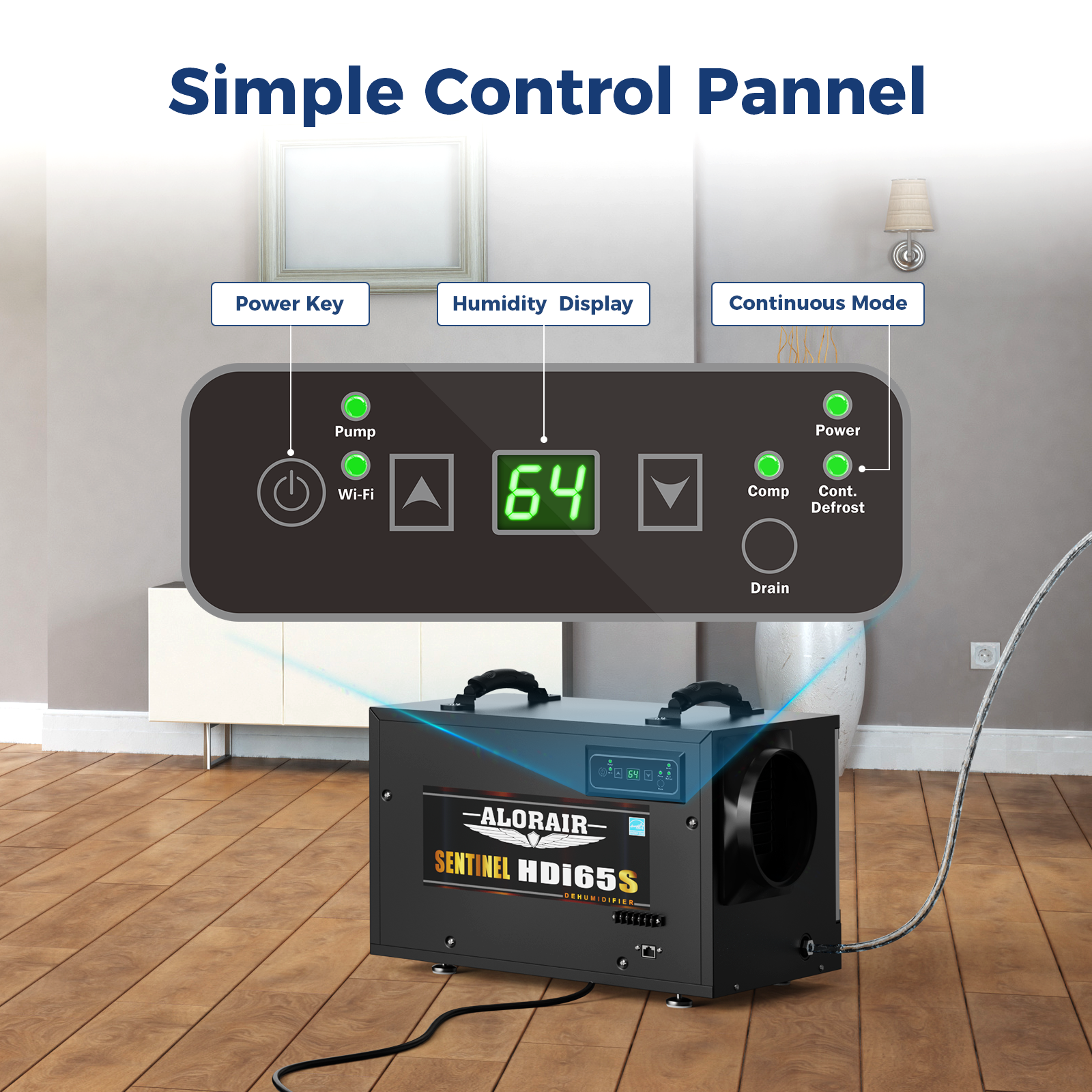 AlorAir App Controlled 120 PPD Crawl Space Dehumidifiers Size for 1300 sq.ft with Pump | Sentinel HDi65S WIFI