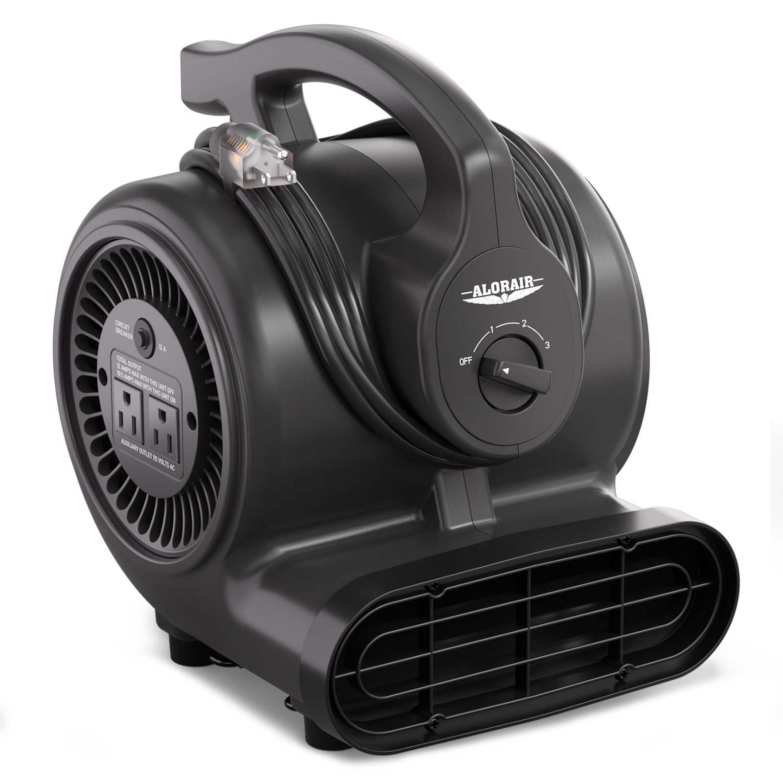 AlorAir 600 CFM Air Mover with 3 Speeds, 5 Angles and Daisy Chain for Floor Drying Blower Fan | GF600A Black