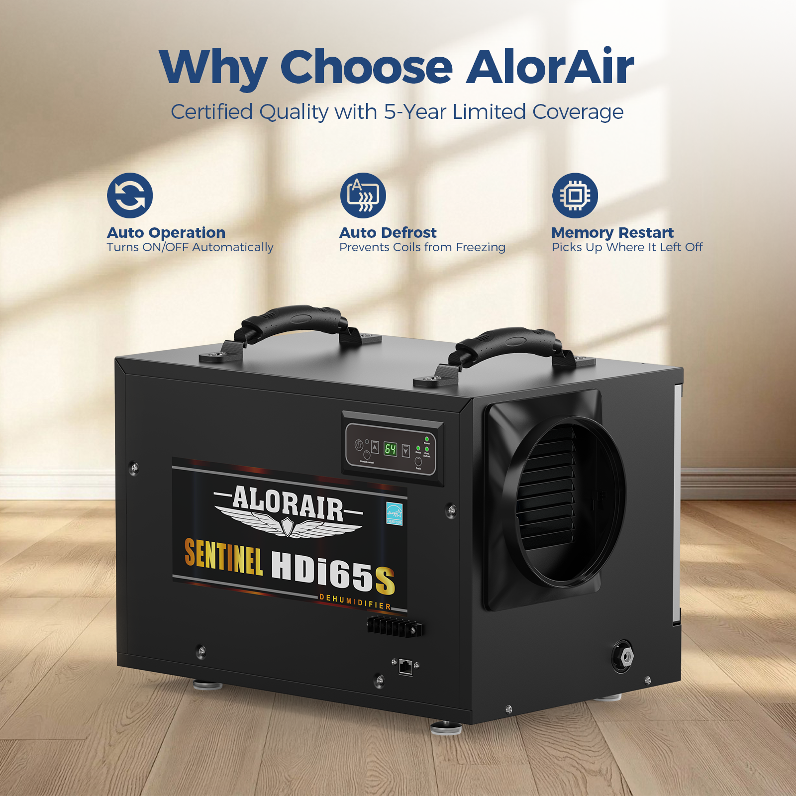 AlorAir App Controlled 120 PPD Crawl Space Dehumidifiers Size for 1300 sq.ft with Pump | Sentinel HDi65S WIFI