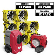 Alorair Water Damage Restoration Combo Pack, 1 X Storm Elite Commercial Dehumidifier, 8 X Zeus Extreme Air Mover, 1 X CleanShield HEPA 550 Scrubber